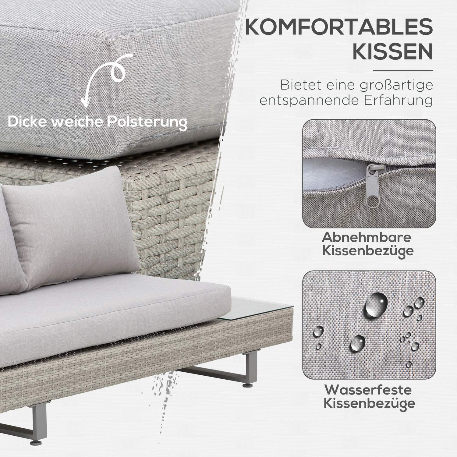 Väderbeständig 3-delad loungeset i rotting med soff- och sidobord