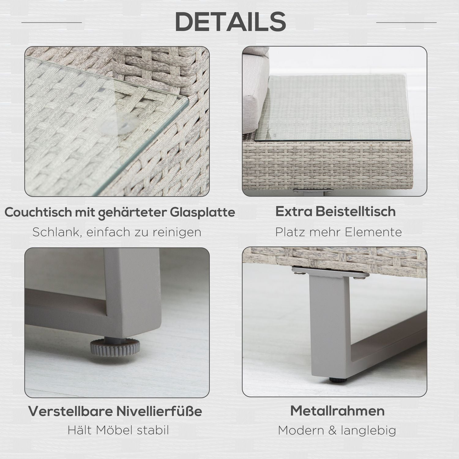 Väderbeständig 3-delad loungeset i rotting med soff- och sidobord