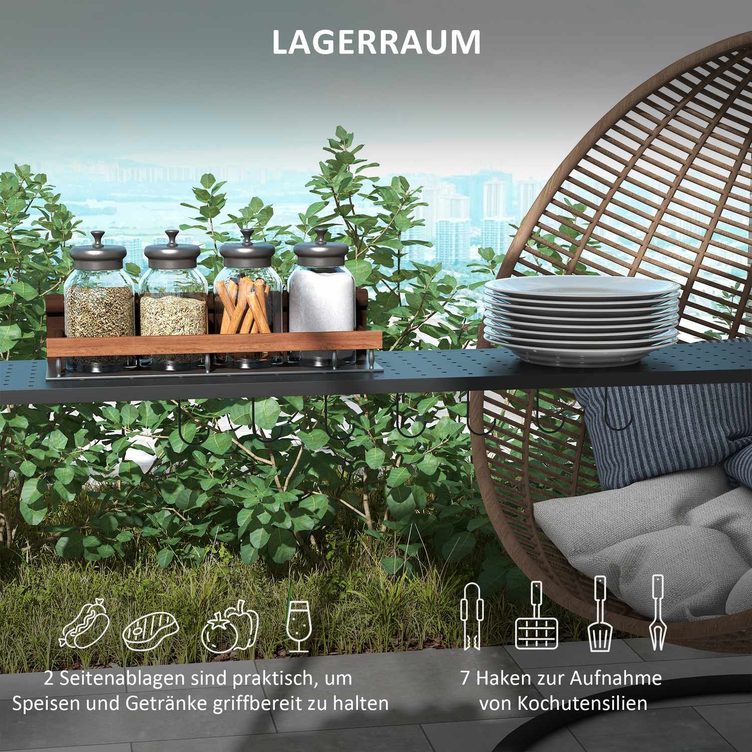 Väderbeständig BBQ Grill Gazebo – Khaki, stål, sidohyllor