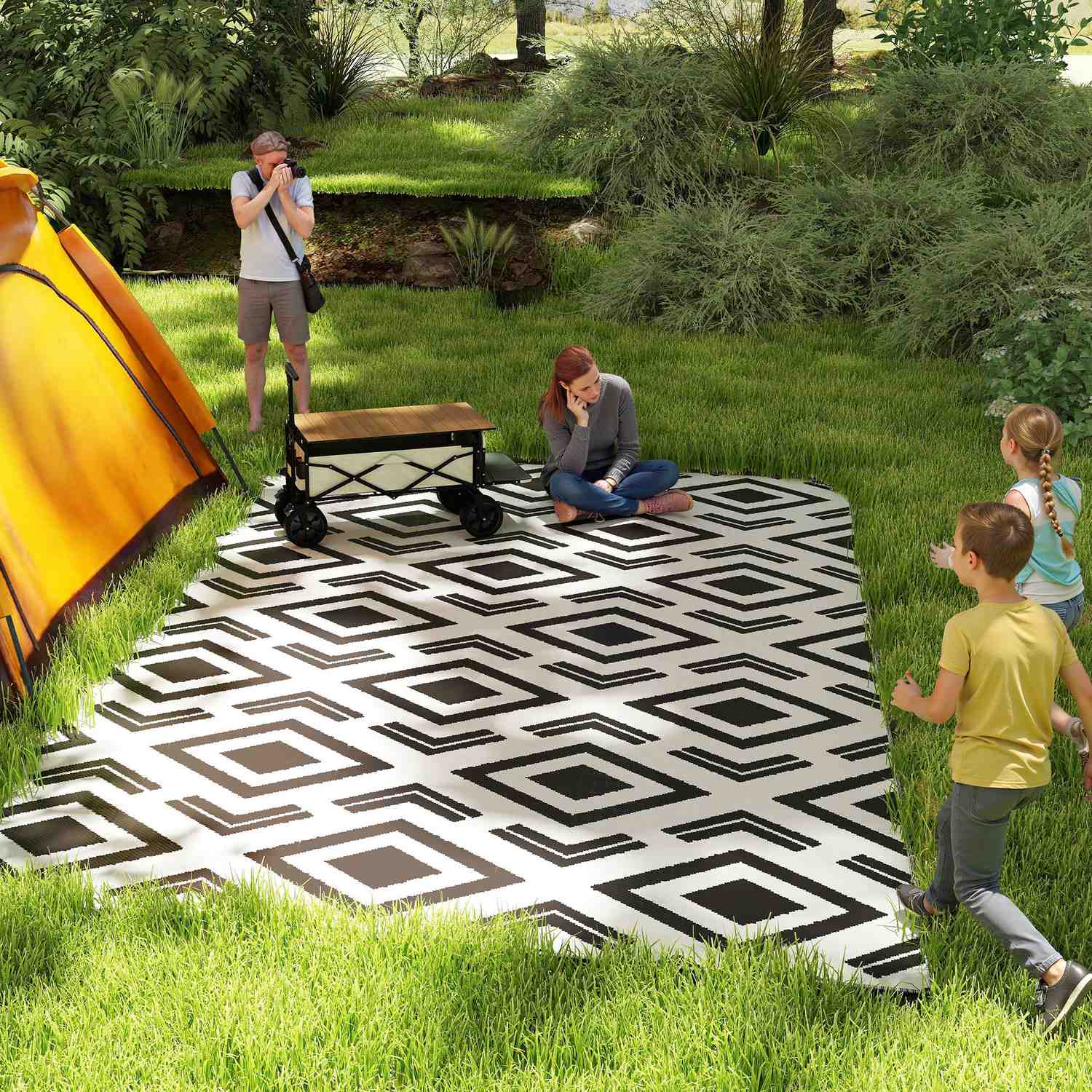 Väderbeständig Boho utomhusmatta, 182x274 cm, hopfällbar