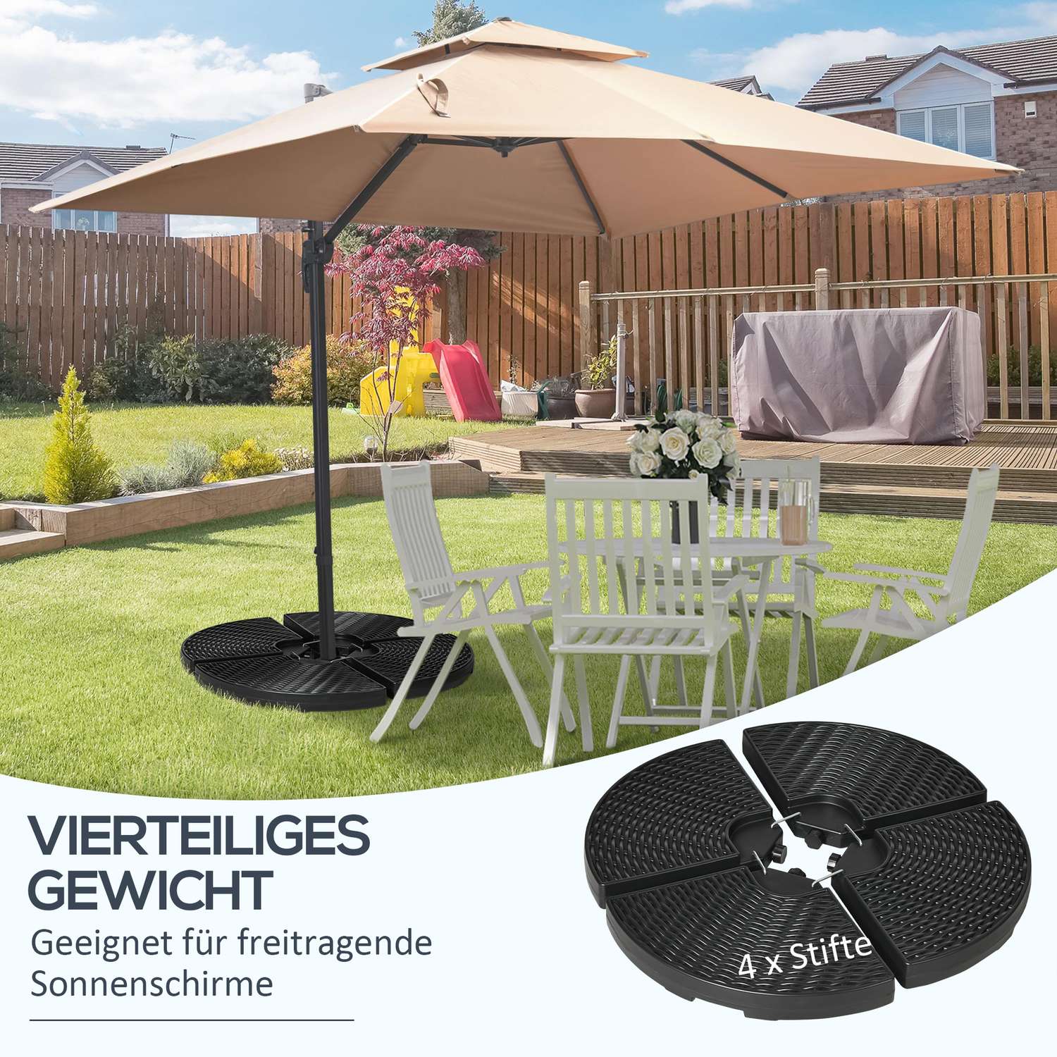 Väderbeständig Cantilever Paraply Base, HDPE, Upp till 68 Kg
