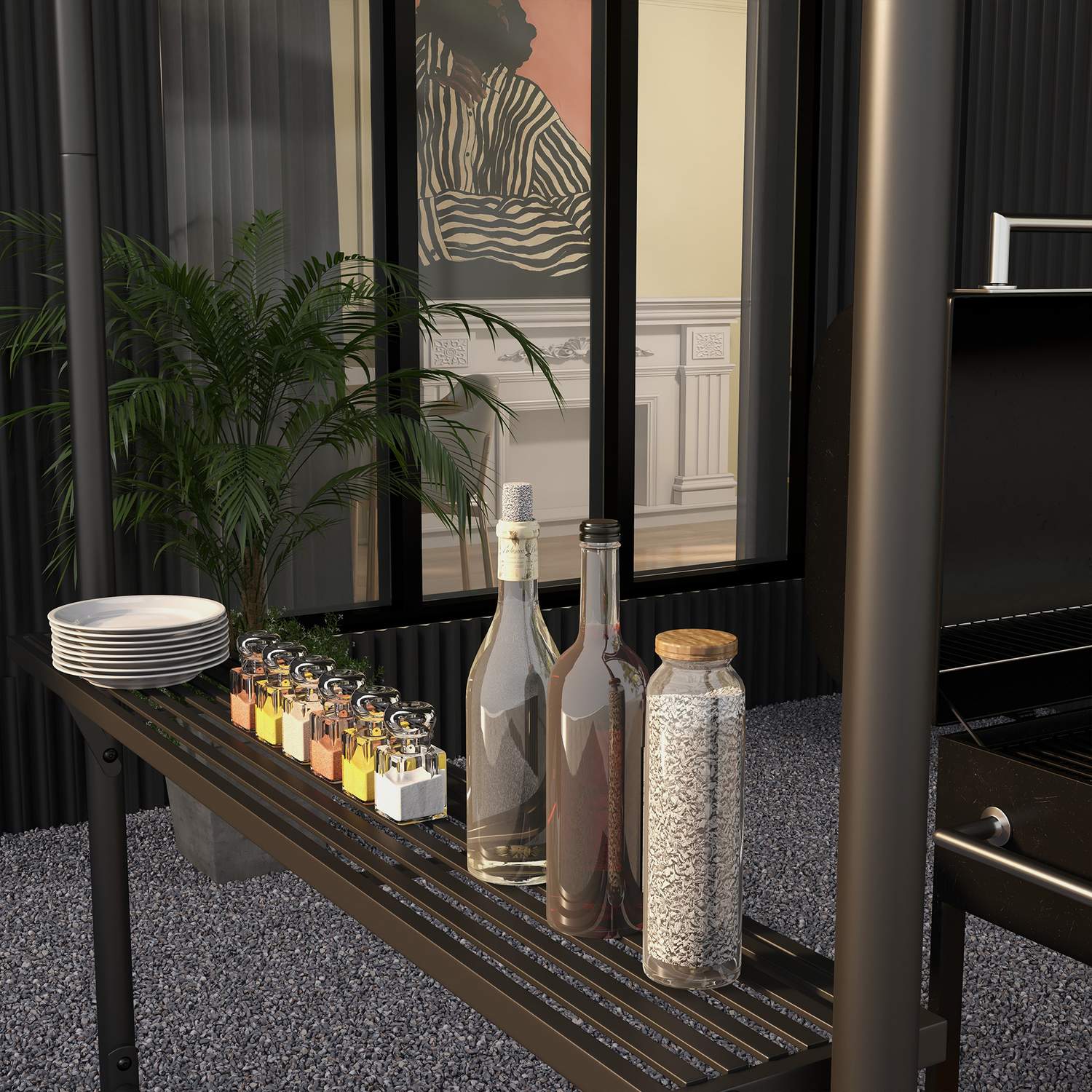 Väderbeständig grillpaviljong 3x1,5M med hyllor, stål