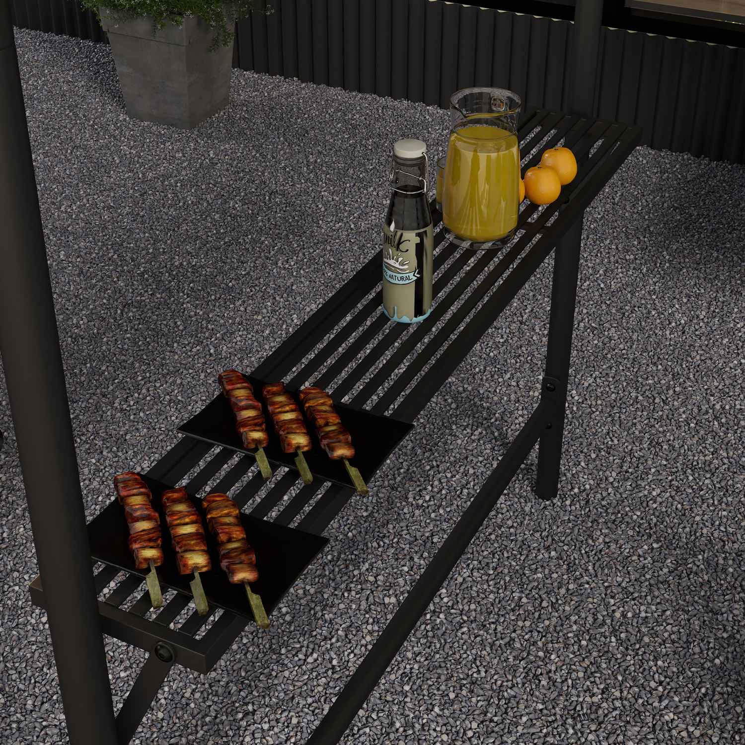 Väderbeständig grillpaviljong 3x1,5M med hyllor, stål