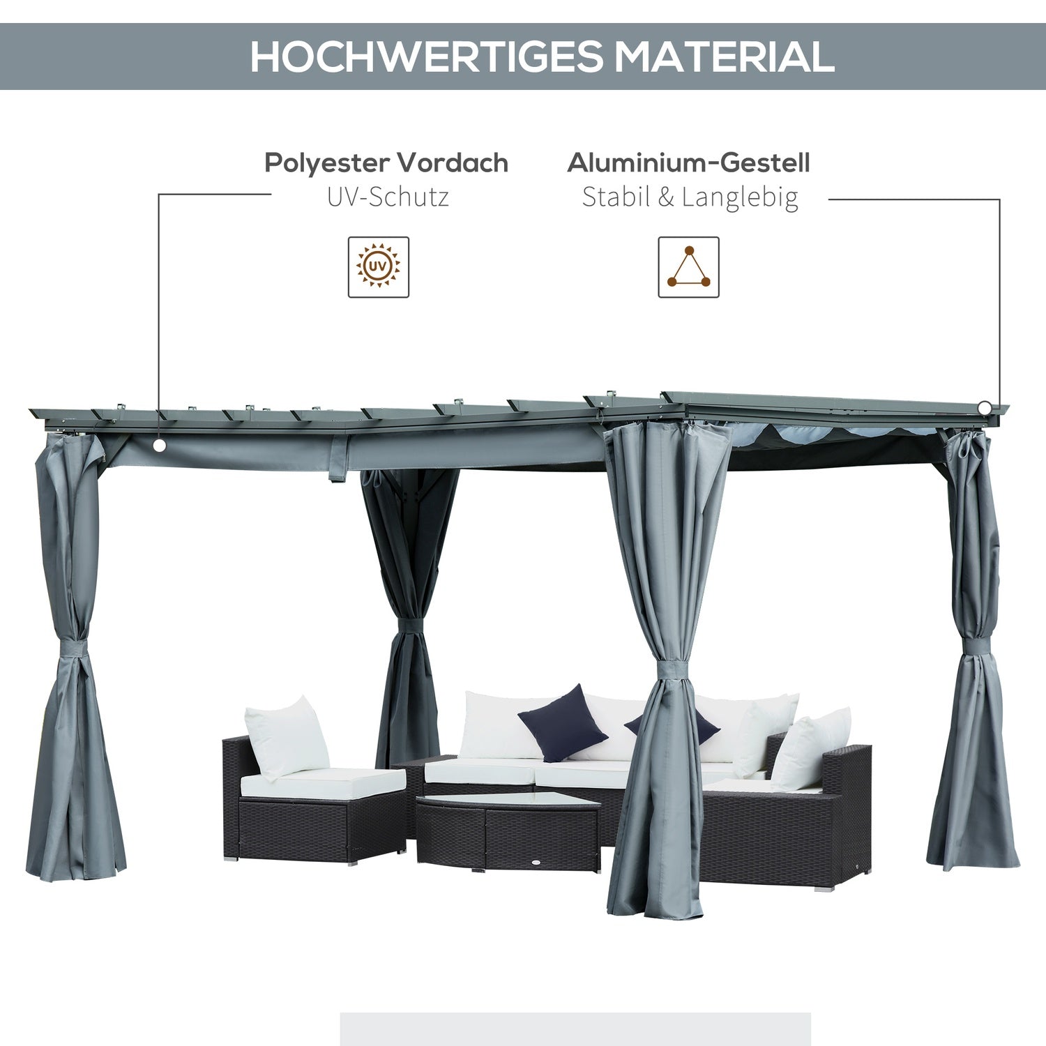 Väderbeständig stål Pergola Gazebo, justerbart tak, grå, 3,6x3M