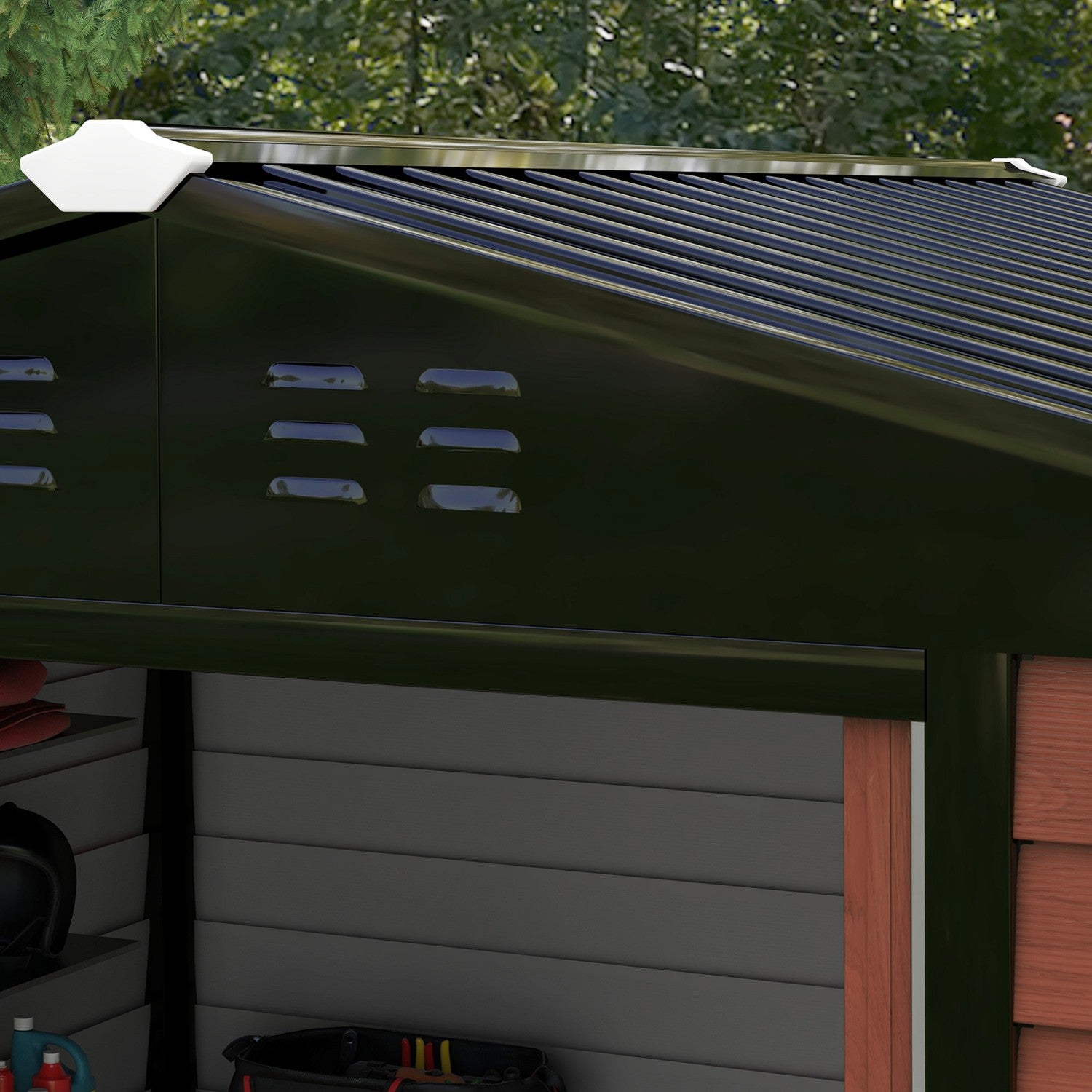 Väderbeständig teakstål Trädgårdsbod, 4,4m², skjutdörr