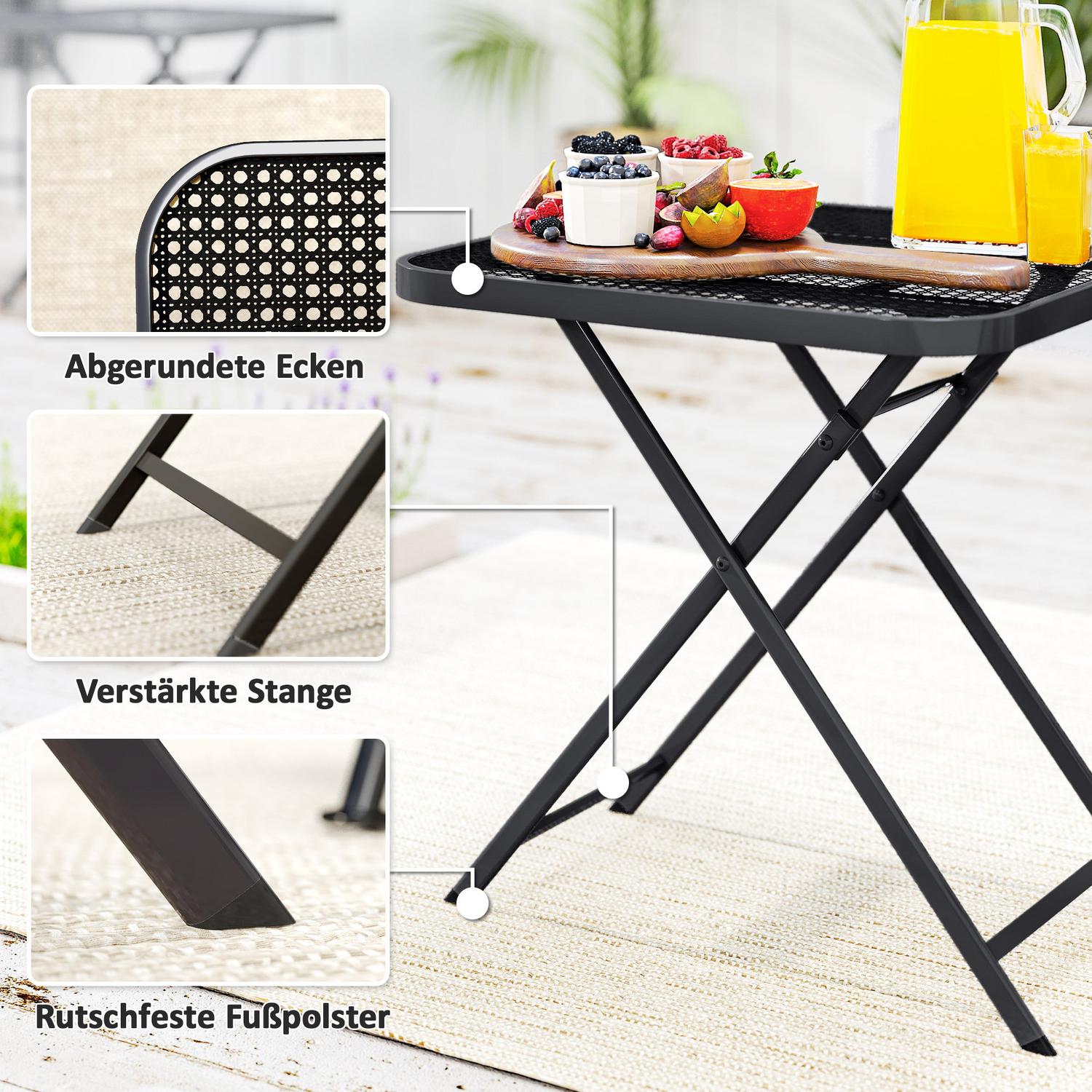 Väderbeständigt fällbart stålbord – 70 x 70 cm, Svart