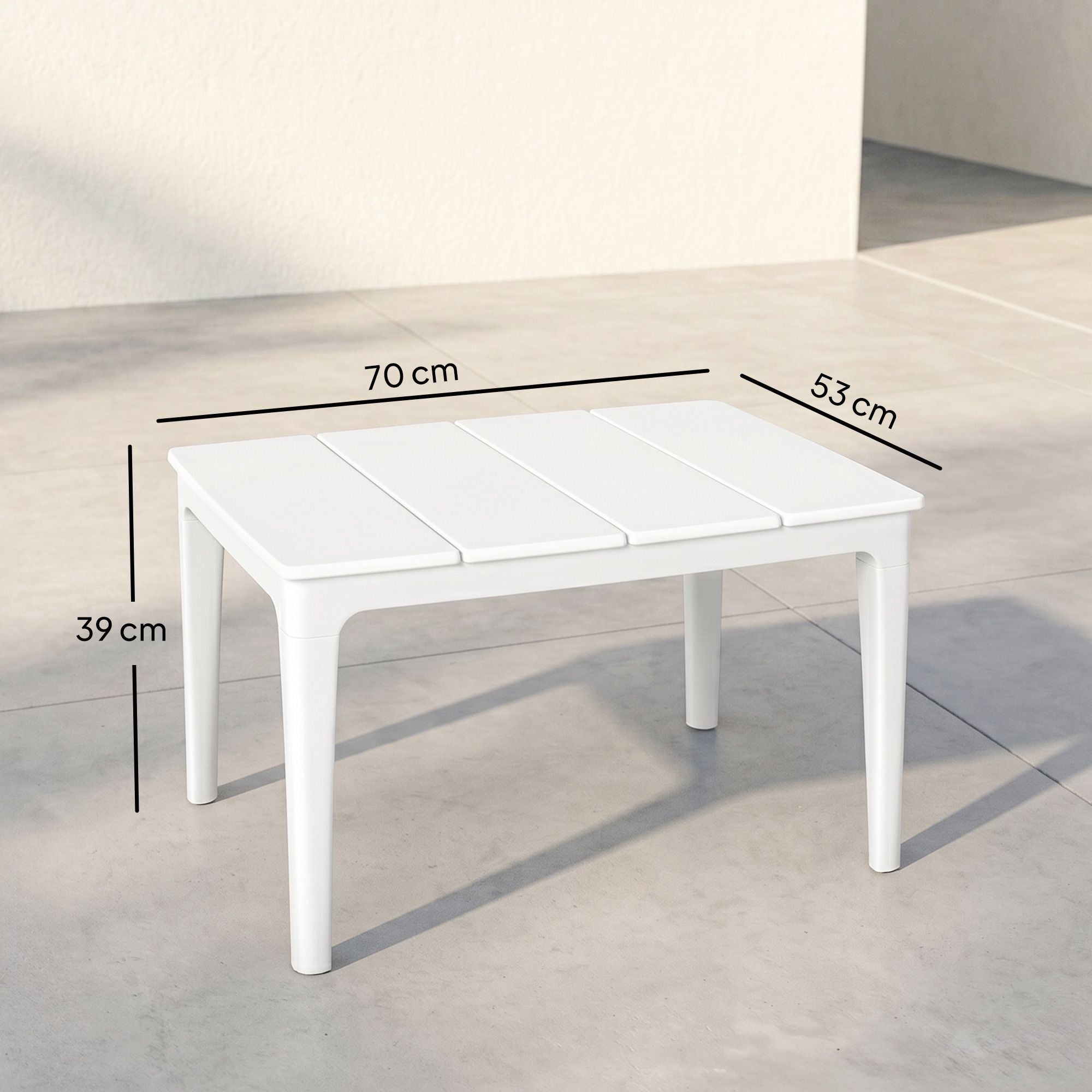 Väderbeständigt sidobord i plast för utomhusbruk, 70x53 cm, 35 kg kapacitet