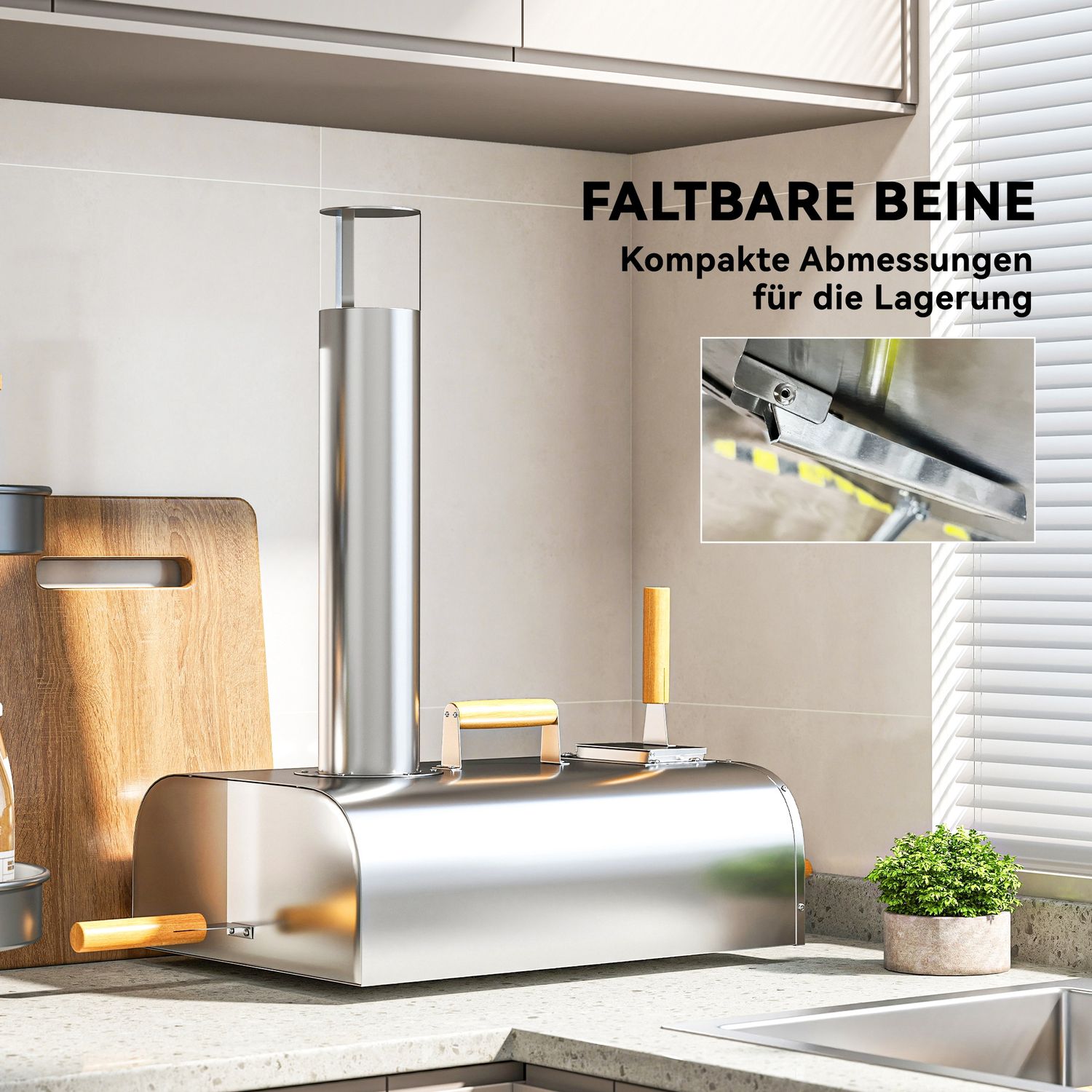 Vedeldad pizzaugn i rostfritt stål med sten, bärbar