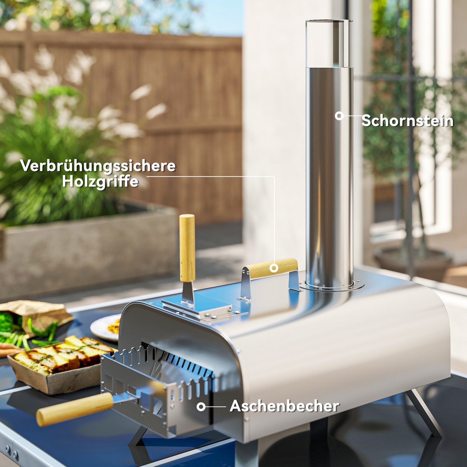 Vedeldad pizzaugn i rostfritt stål med sten, bärbar