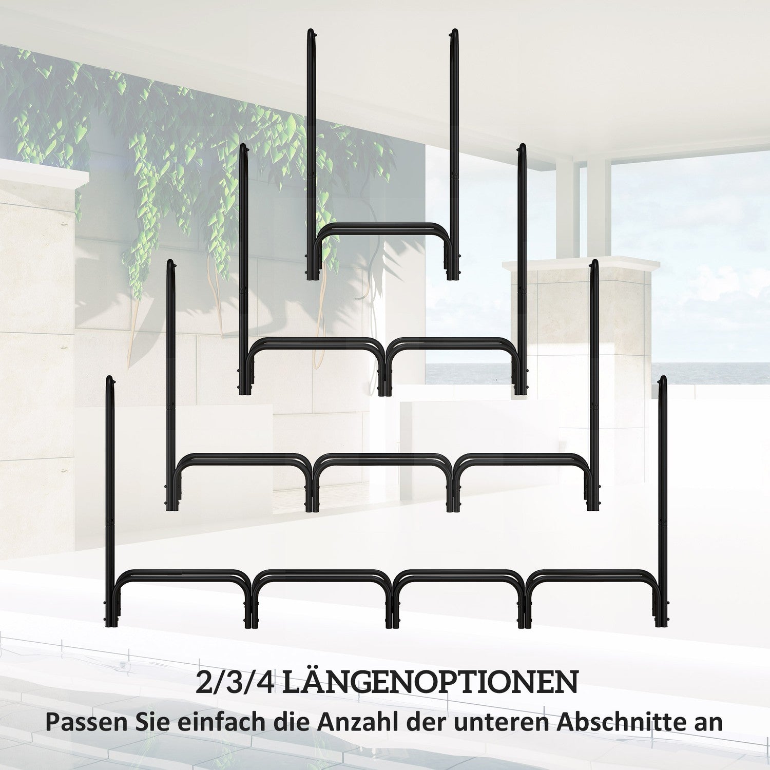 Vedställ, 0,67 m³, med bärväska & lock, metallram, upp till 200 kg, 240 x 36 x 99 cm, svart