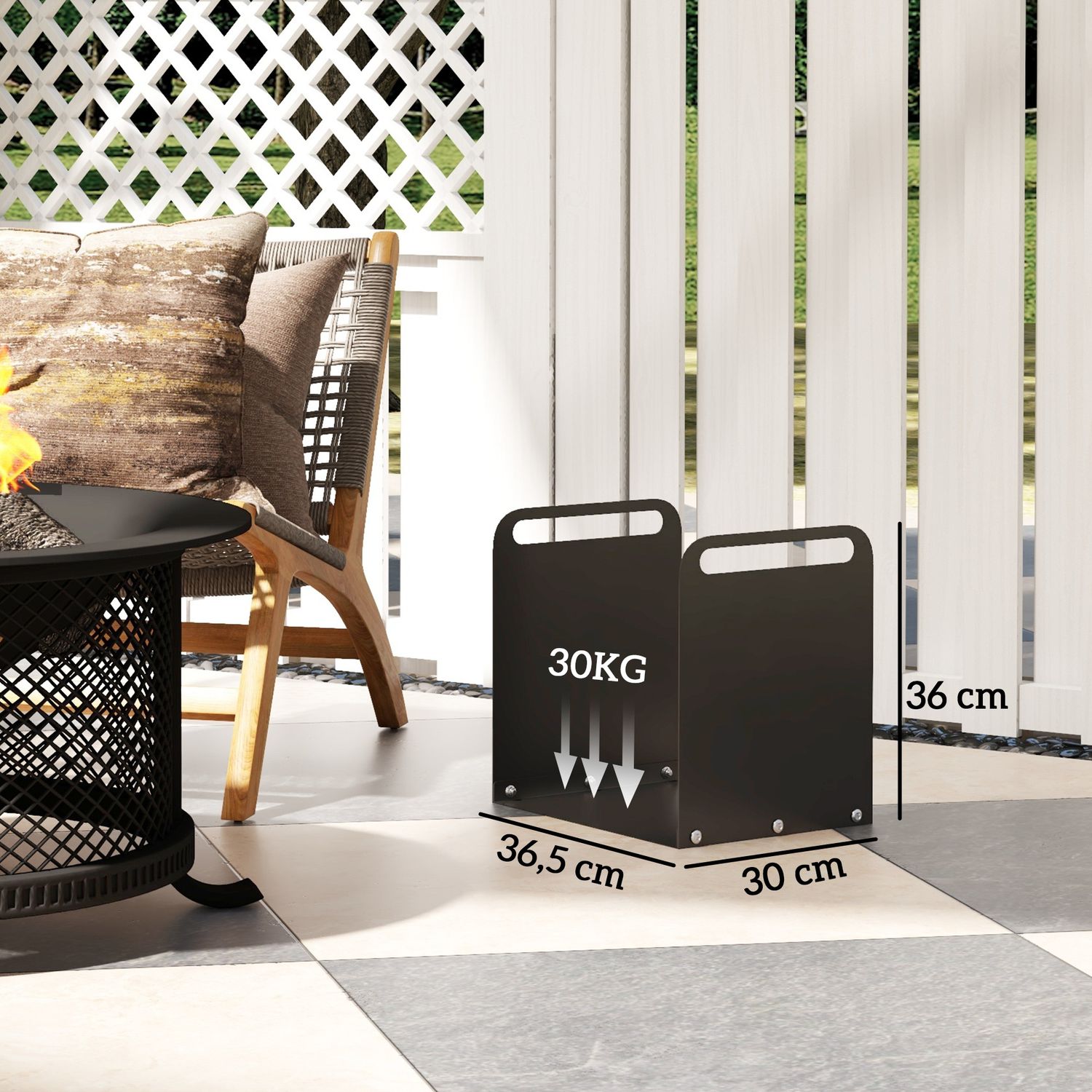 Vedställ i stål med handtag – 36,5 x 30 x 36 cm, 30 kg kapacitet