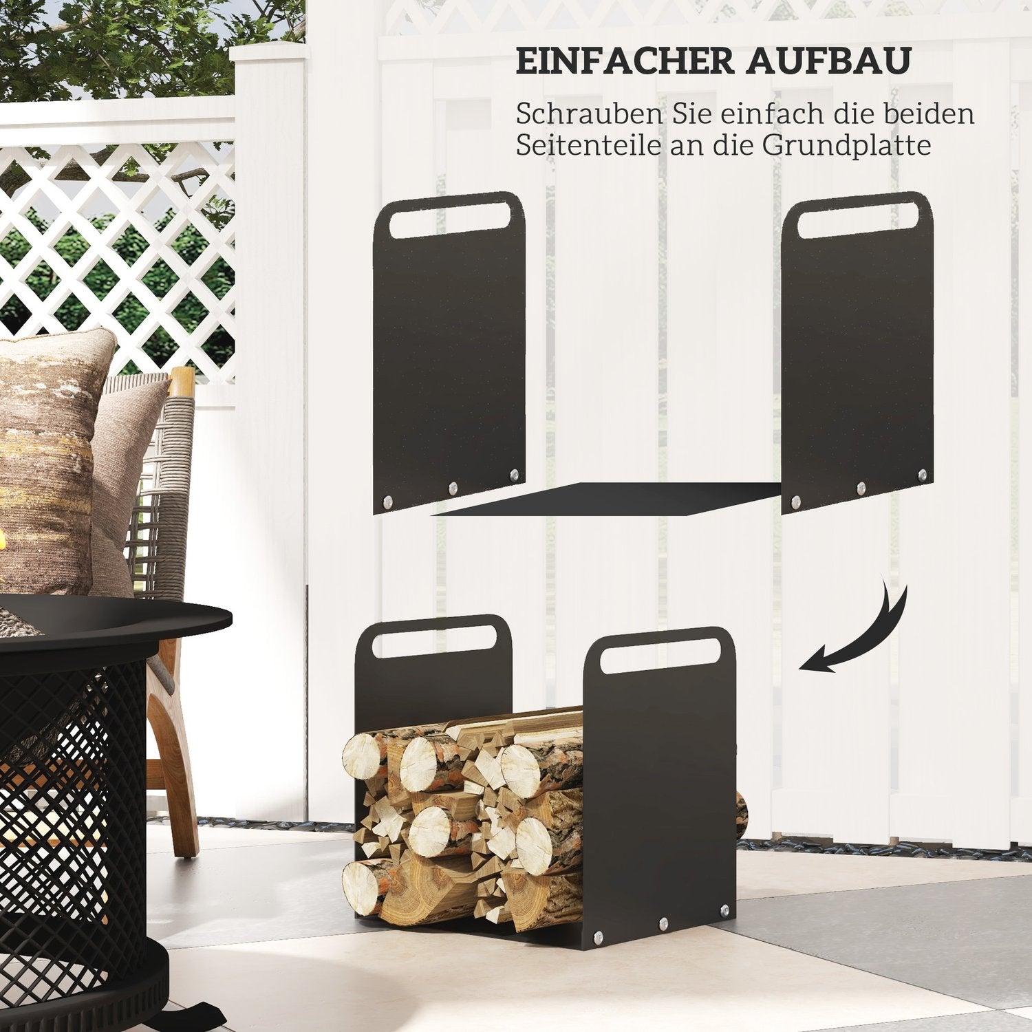 Vedställ i stål med handtag – 36,5 x 30 x 36 cm, 30 kg kapacitet