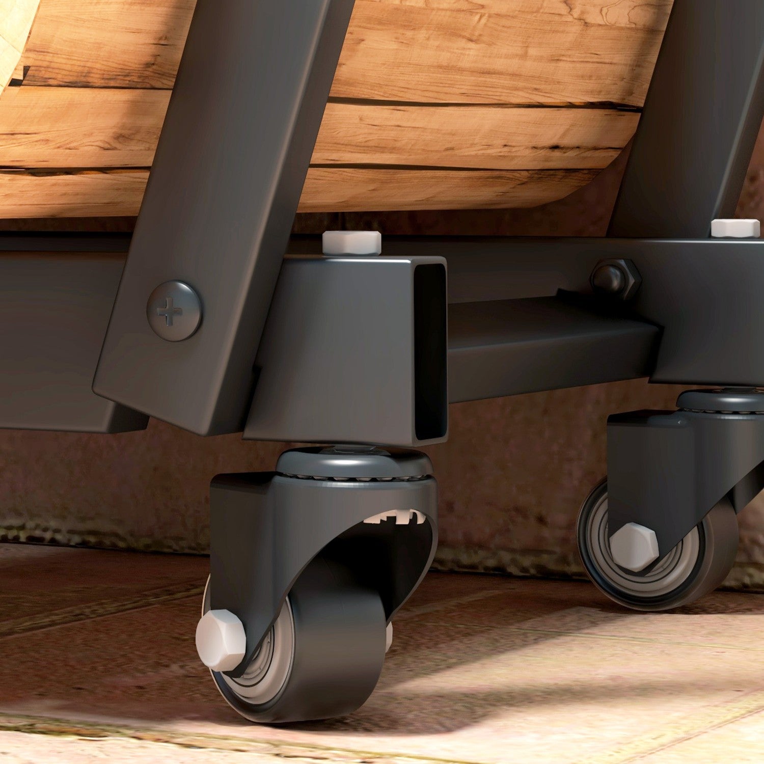 Vedställ med hjul, svart metall, 79x30x81 cm