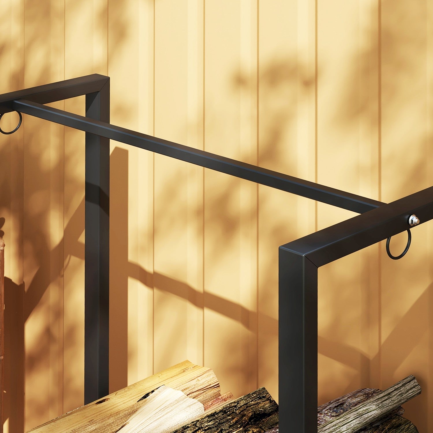 Vedställ, två sektioner, ram i rostfritt stål, upp till 200 kg, 123 x 32 x 115 cm, svart