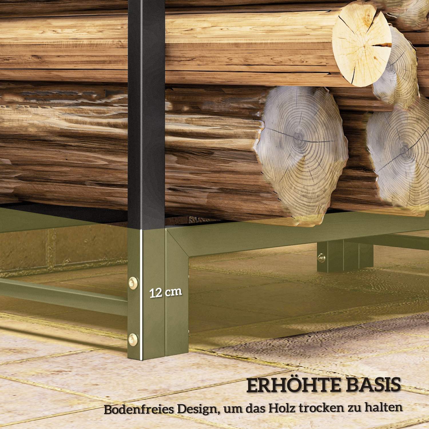 Vedställ, två sektioner, ram i rostfritt stål, upp till 200 kg, 123 x 32 x 115 cm, svart