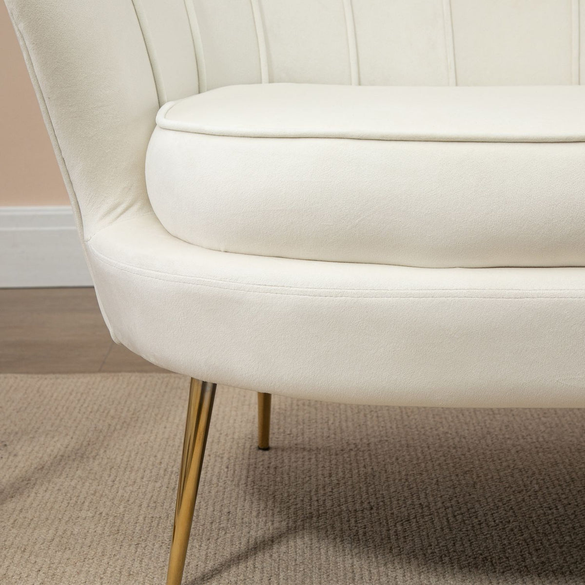 Velvet loveseat-sofa, polstret, 2-seters, kremfarget