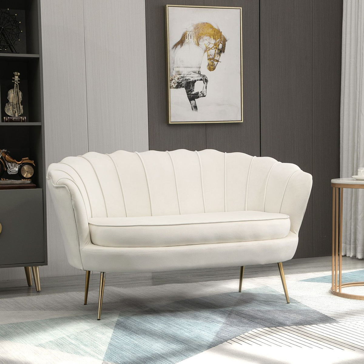 Velvet loveseat-sofa, polstret, 2-seters, kremfarget