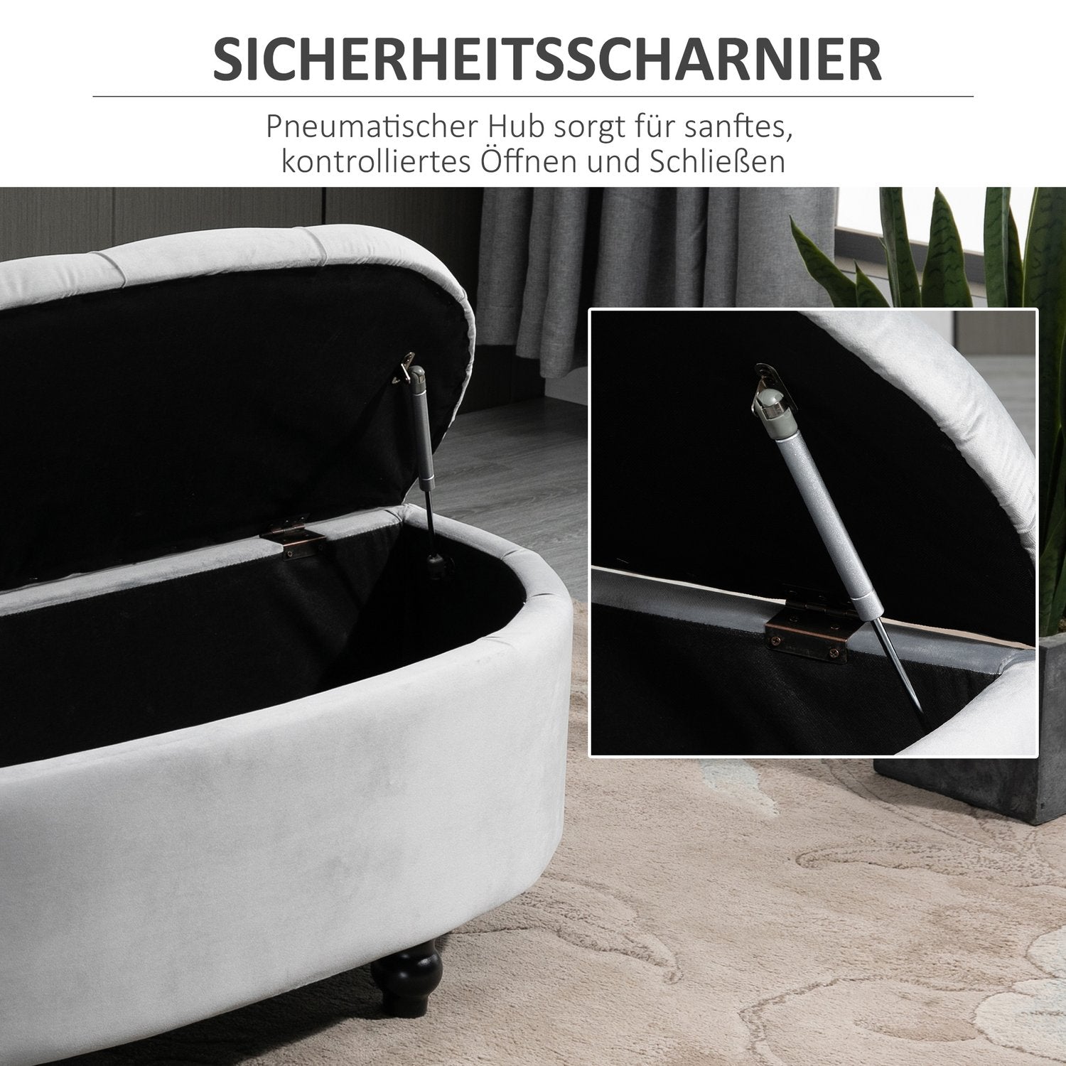 Velvet Touch förvaringsbänk pall, gummiträ, grå