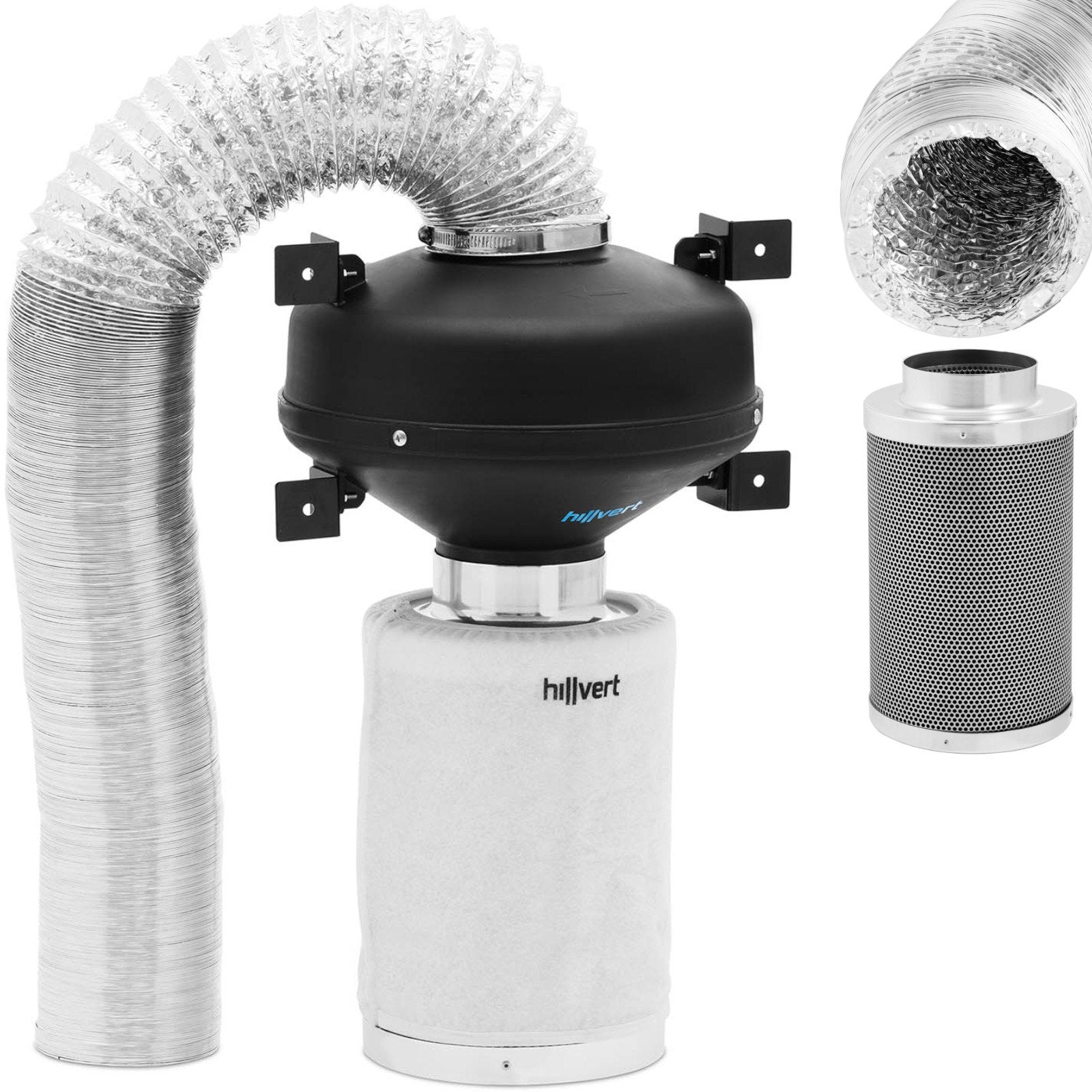 Ventilationssats, fläkt, kolfilter, 30 cm, ventilationsrör dia. 100mm 10m