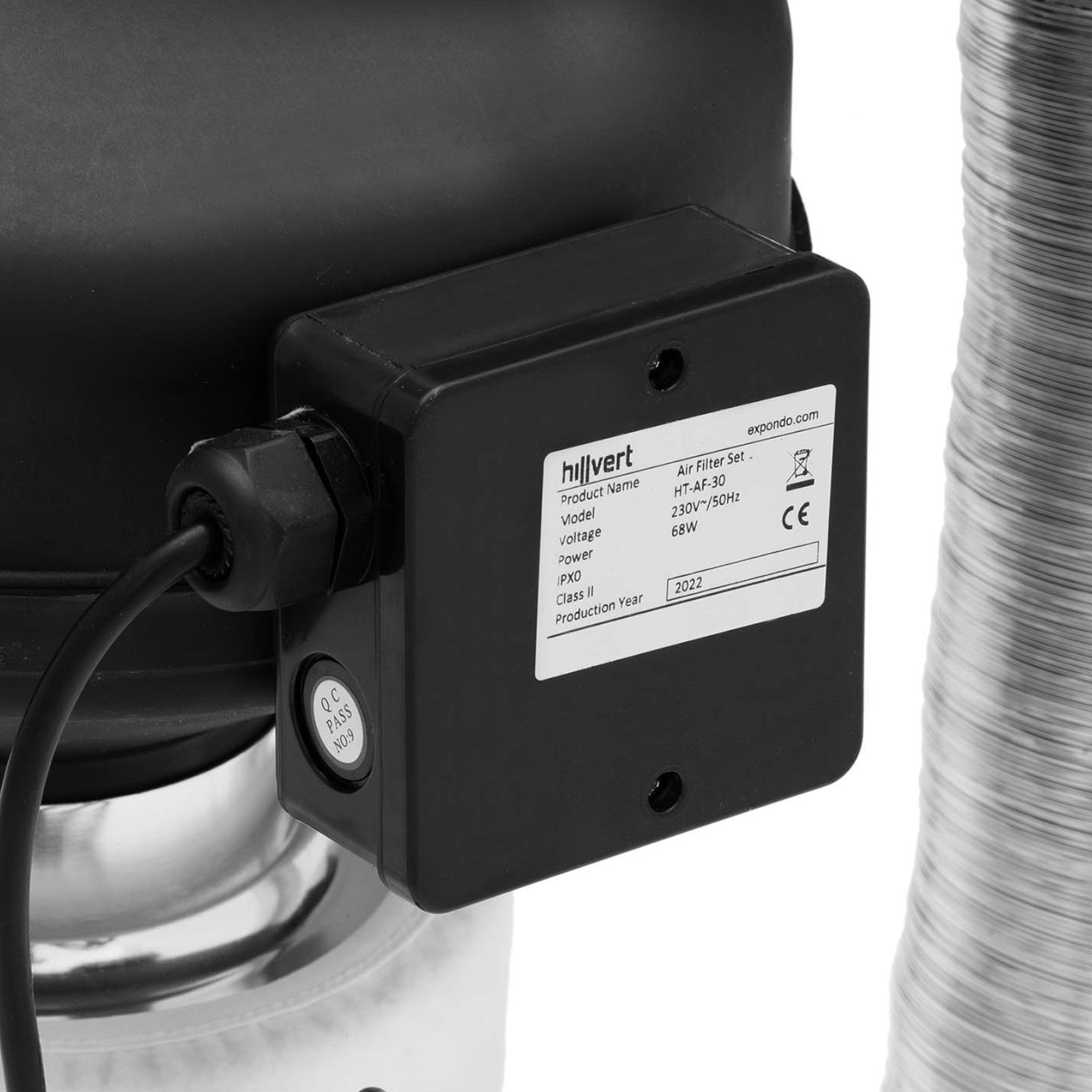 Ventilationssats, fläkt, kolfilter, 30 cm, ventilationsrör dia. 100mm 10m