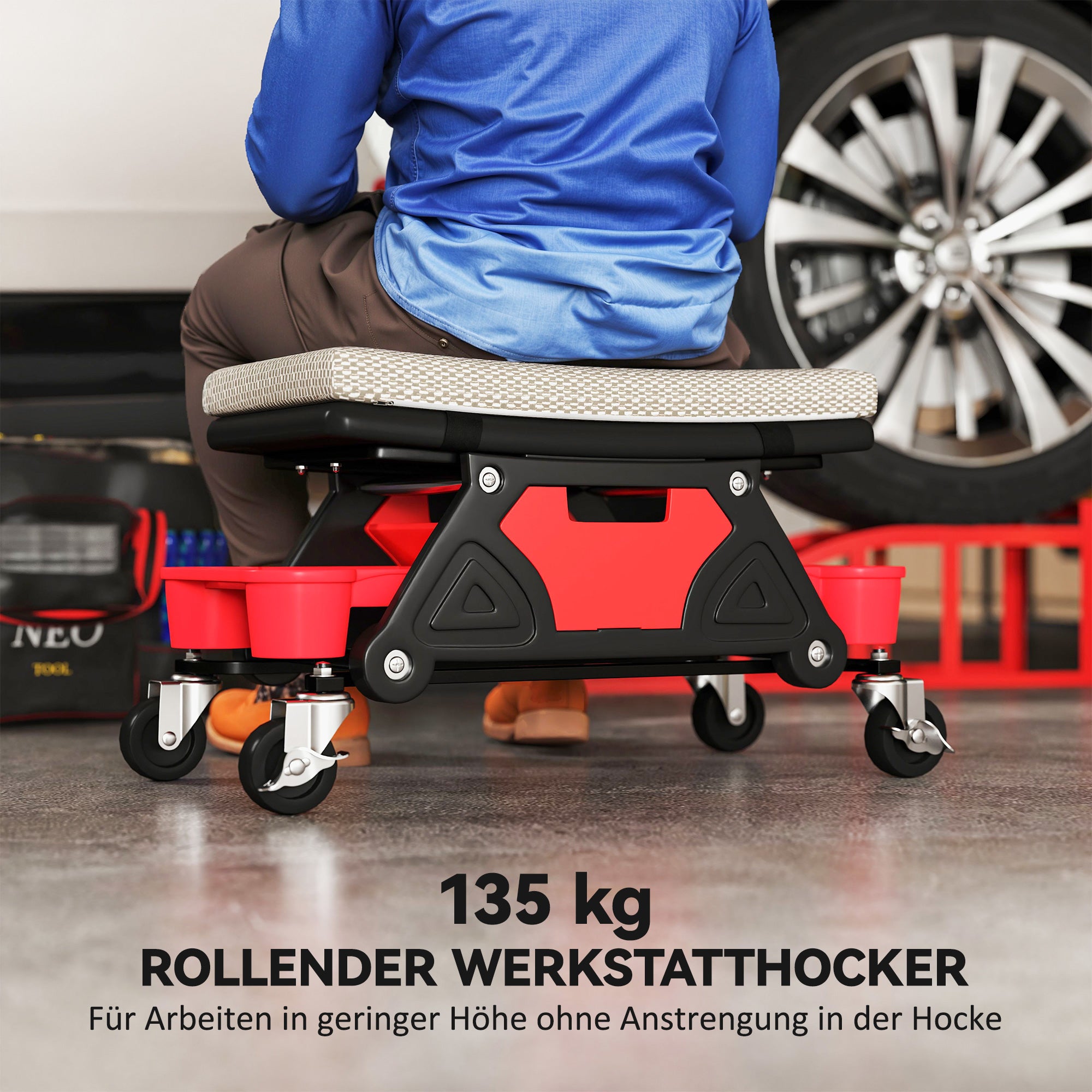 Verkstadspall med hjul, förvaringsyta 35 cm hög, rullpall, lastkapacitet upp till 135 kg, grå