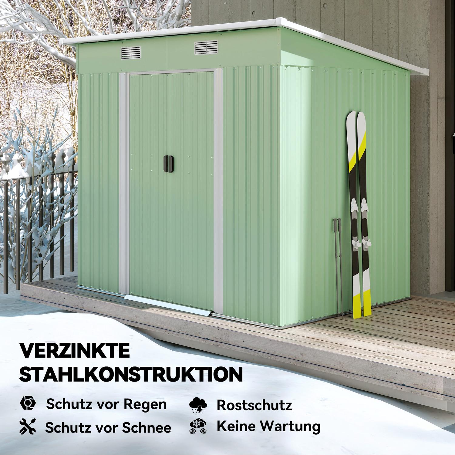 Verktygsbod i metall 2,3 m² 207 x 130 x 182 cm med takfönster golvram grön