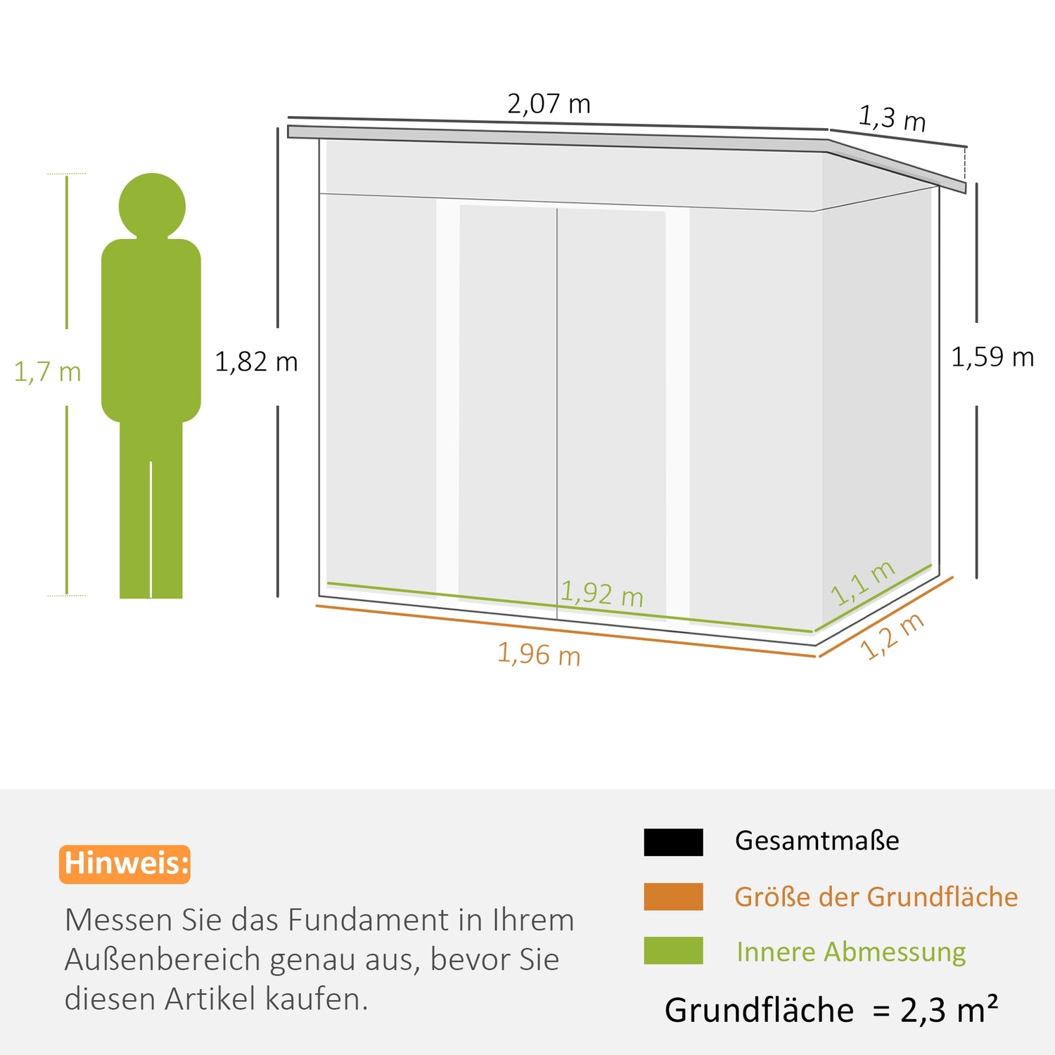 Verktygsbod i metall 2,3 m² 207 x 130 x 182 cm med takfönster golvram svart