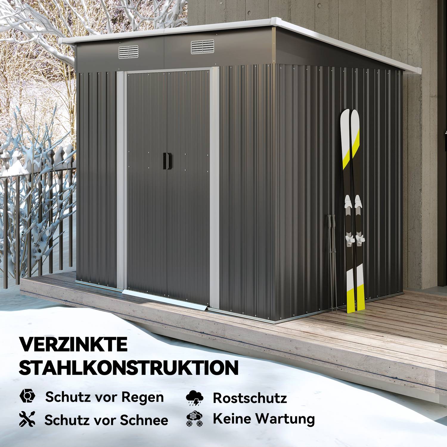 Verktygsbod i metall 2,3 m² 207 x 130 x 182 cm med takfönster golvram svart