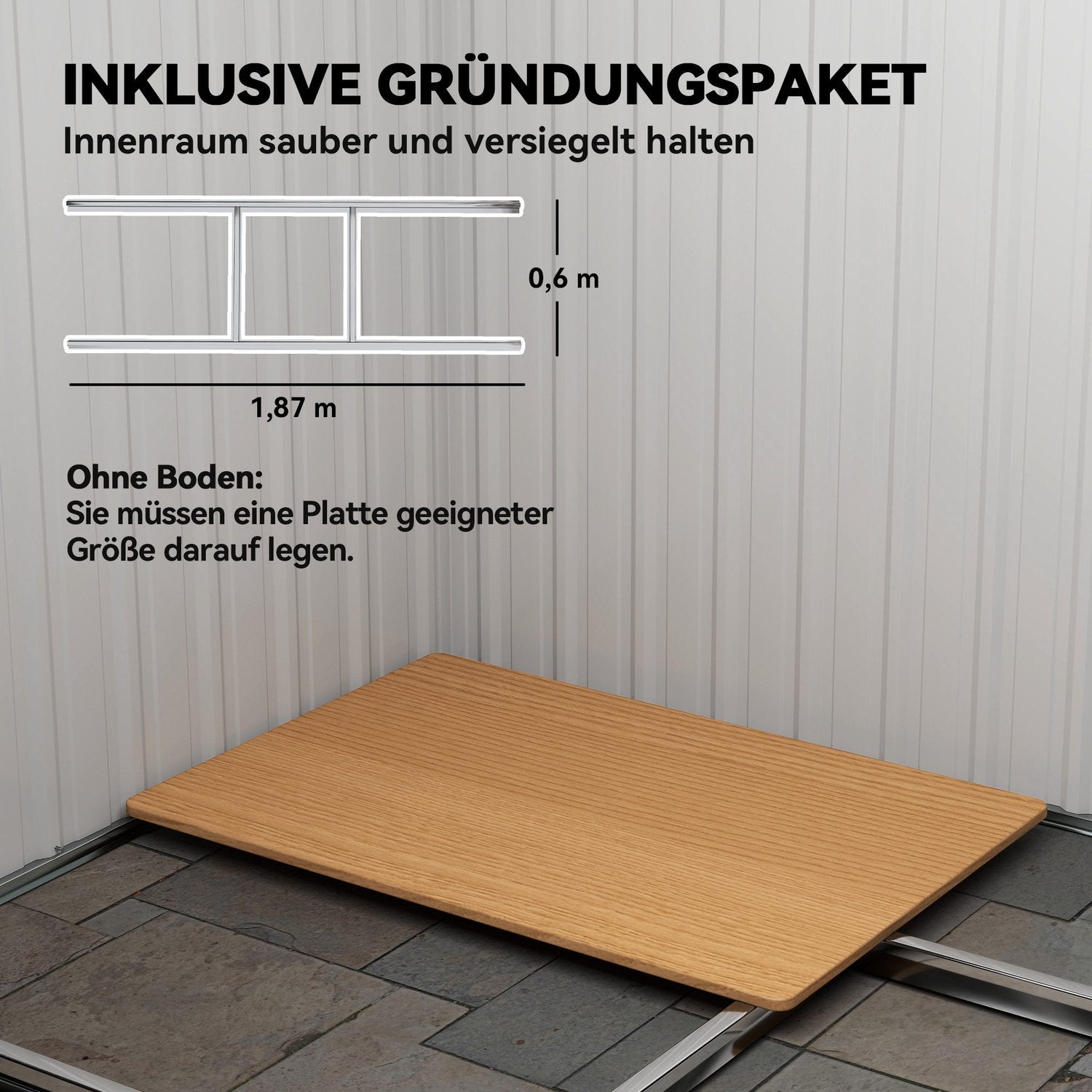 Verktygsbod i metall 2,3 m² 207 x 130 x 182 cm med takfönster golvram svart