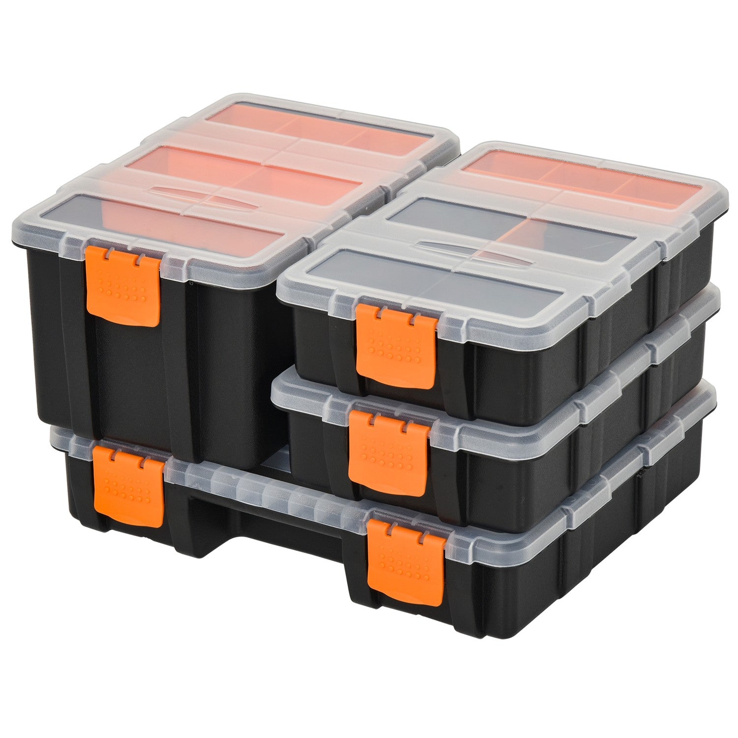 Multifunktionell verktygsförvaringslåda, 4-delad, plast, orange/svart