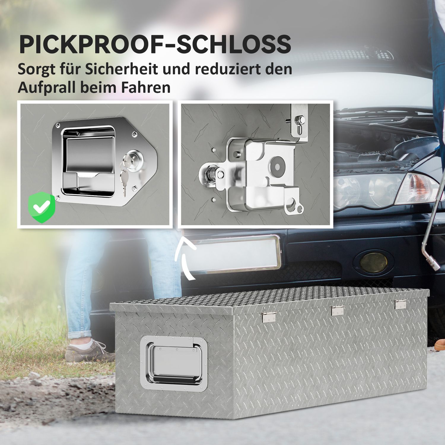 Verktygslåda i aluminium med lås och sidohandtag, 99 x 33 x 25,5 cm