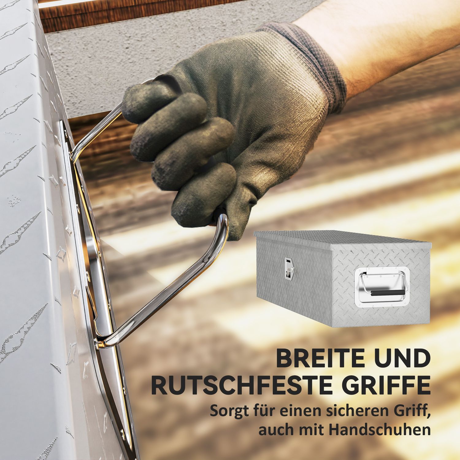 Verktygslåda i aluminium med lås och sidohandtag, 99 x 33 x 25,5 cm