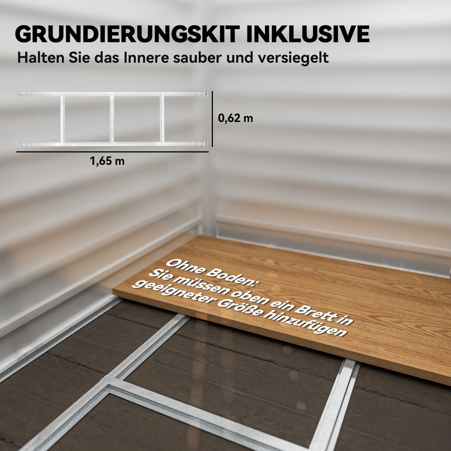Verktygsskjul i metall, 2,3 m², låsbart, väderbeständigt, grått