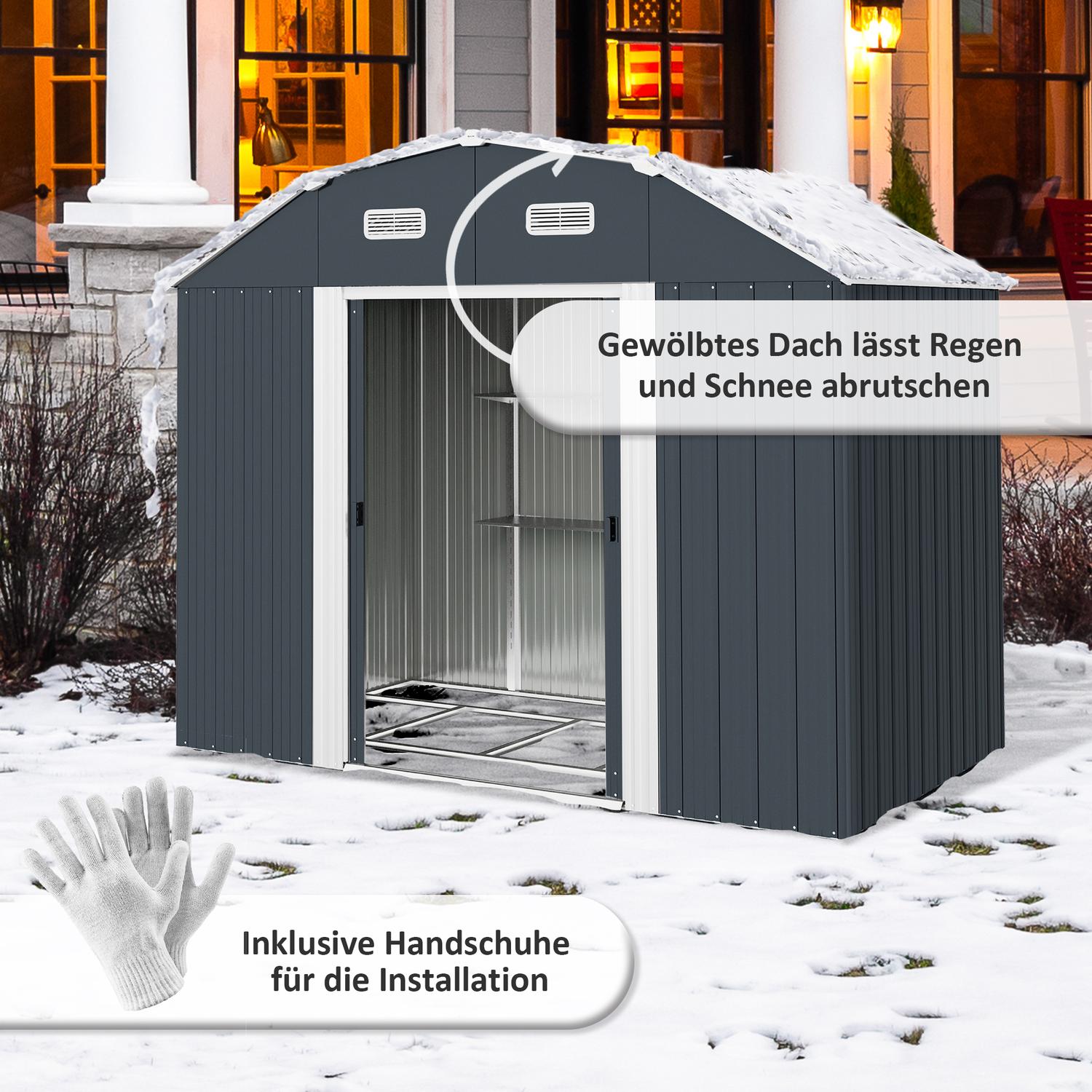 Verktygsskjul i stål med UV-skydd, skjutdörrar – mörkgrå