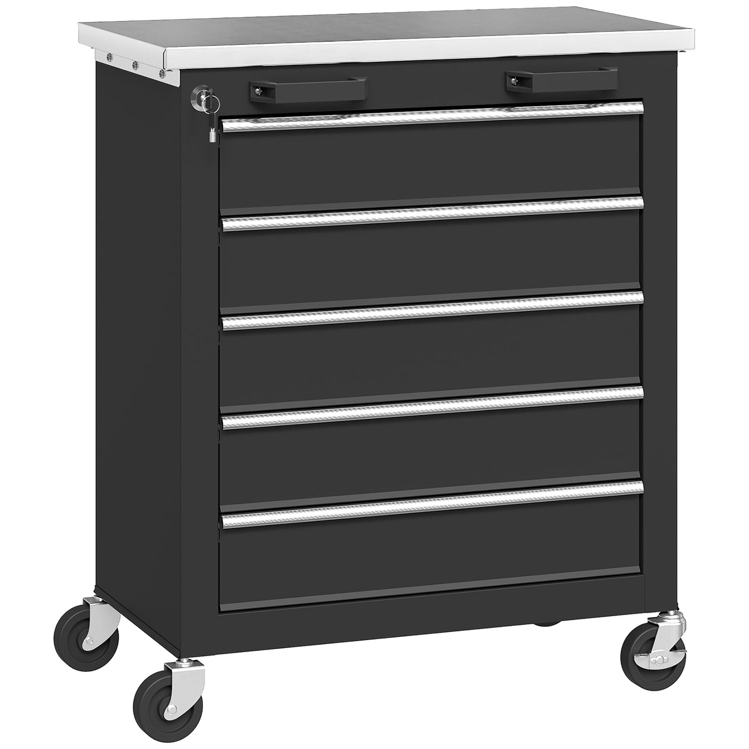 Verktygsskåp i stål, 5 lådor, silver/svart