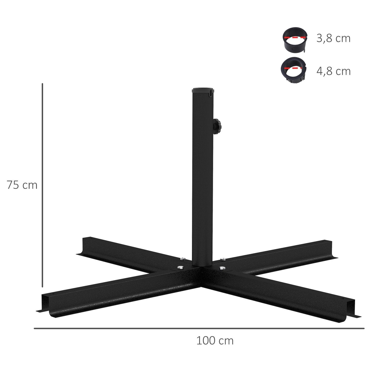 Parasollställ 4 Kg Paraplystativ Korsstativ För Stångdiameter Ø38 Till 48 Mm Fribärande Paraply, Svart 100 X 100 X 75 Cm