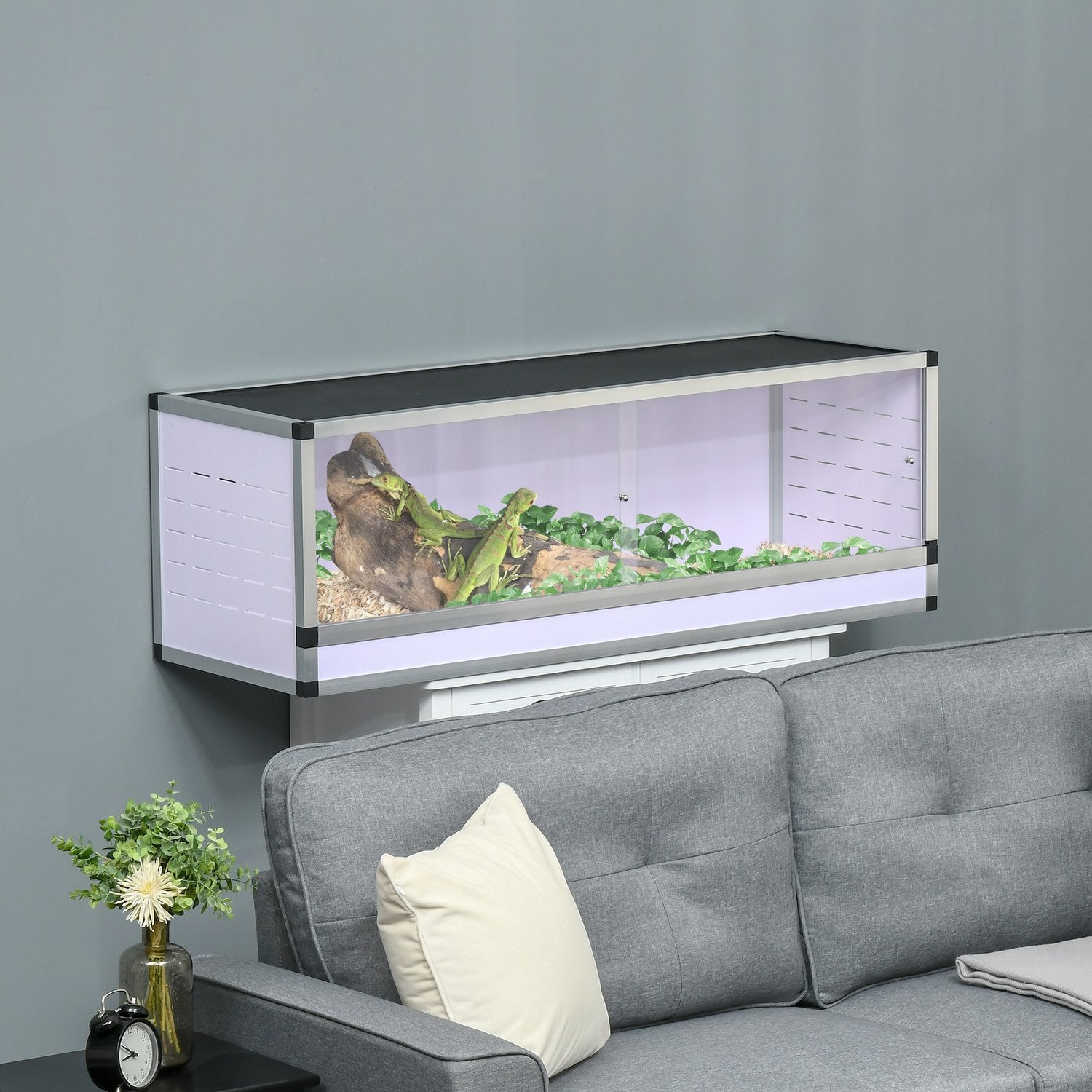 Terrarium Reptil Avl Box For Reptiler Amfibier Arachnids Laget Av Aluminium Hvit + Sølv + Svart 120 X 40 X 40 Cm