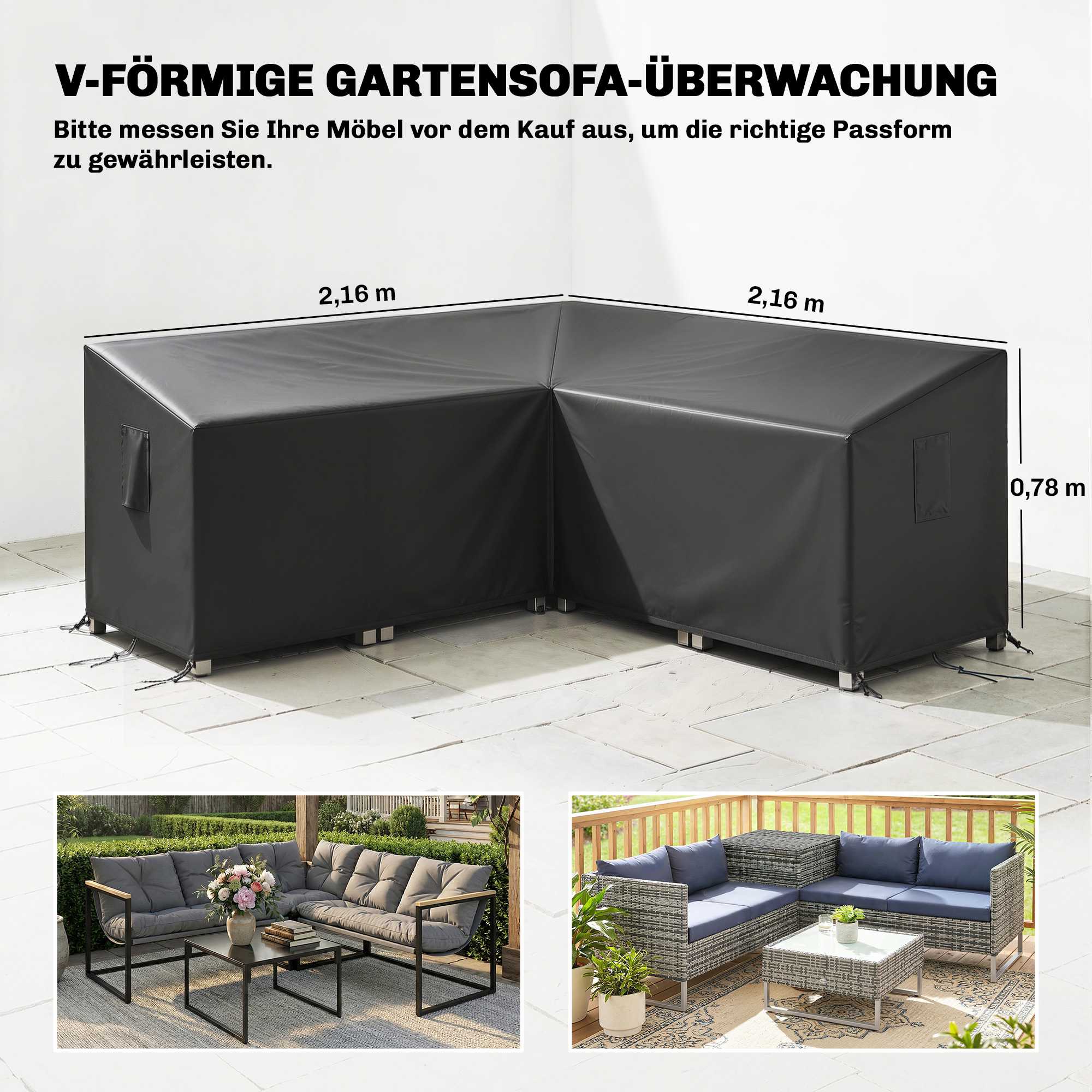 V-format vattentätt trädgårdsmöbelöverdrag, 420D Oxford, 216x216x78 cm