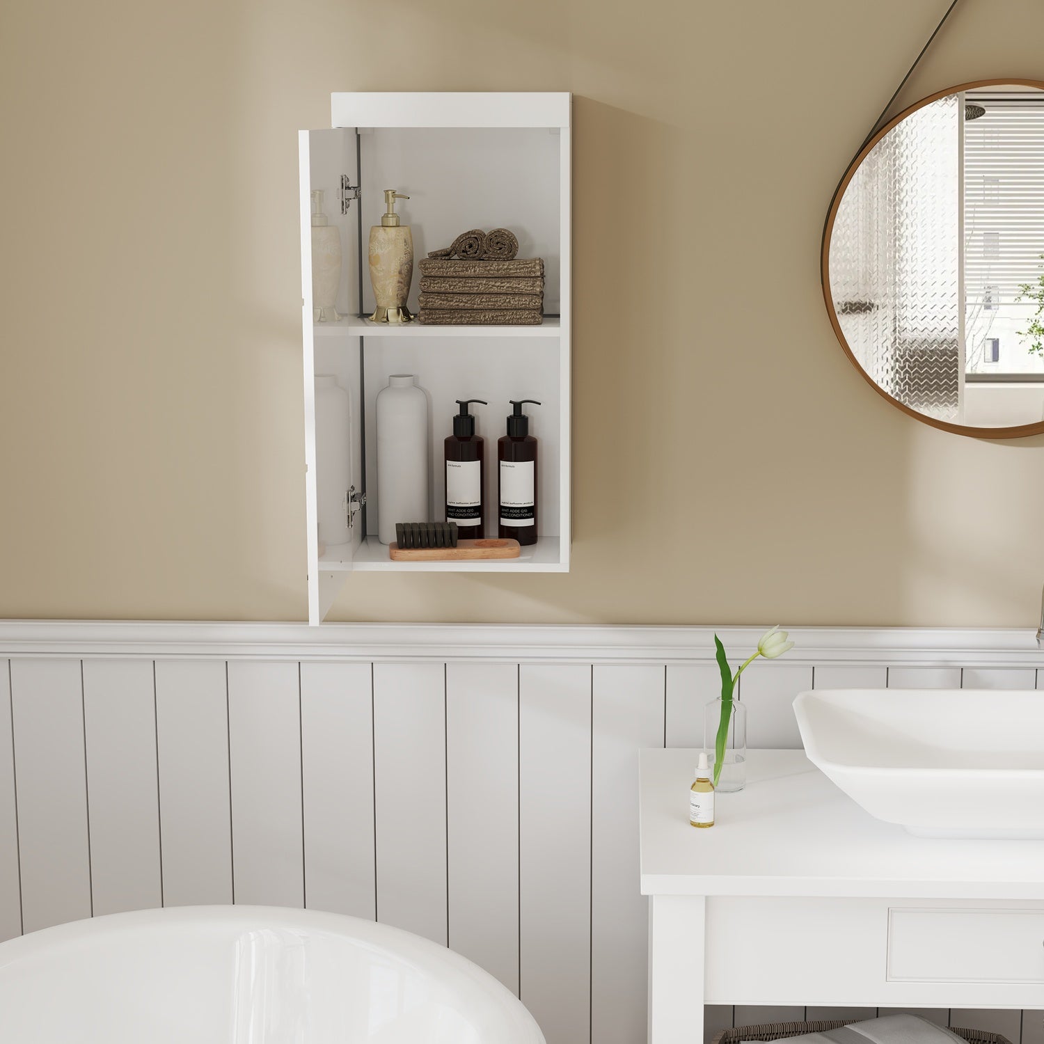 Vägghängt medicinskåp, vit, 2 hyllplan