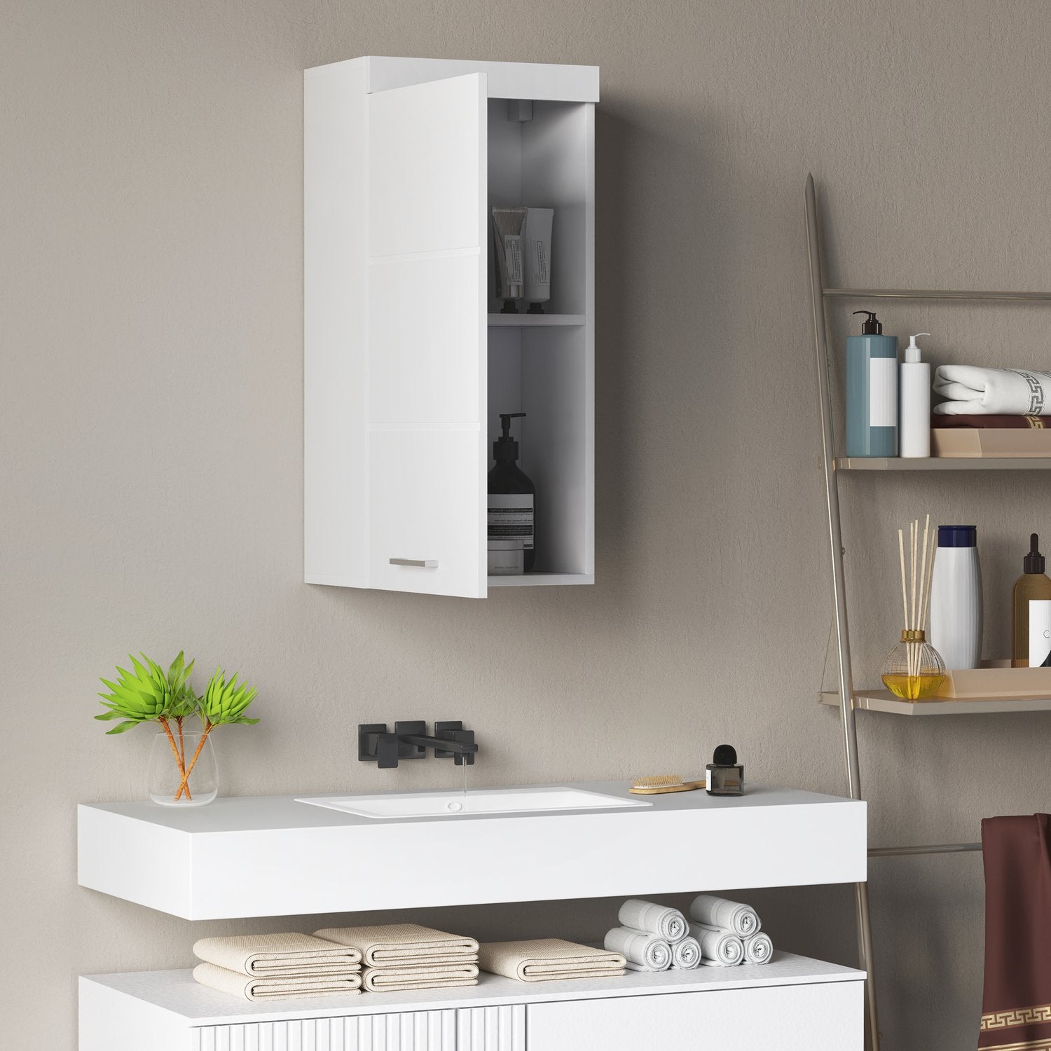 Vägghängt medicinskåp, vit, 2 hyllplan