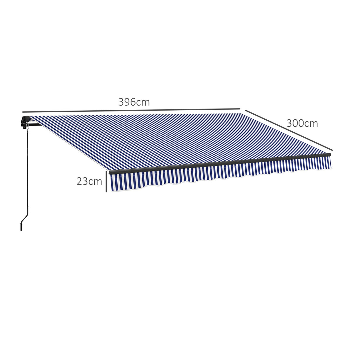 Veggmontert balkongmarkise 4x3M, blå & hvite striper