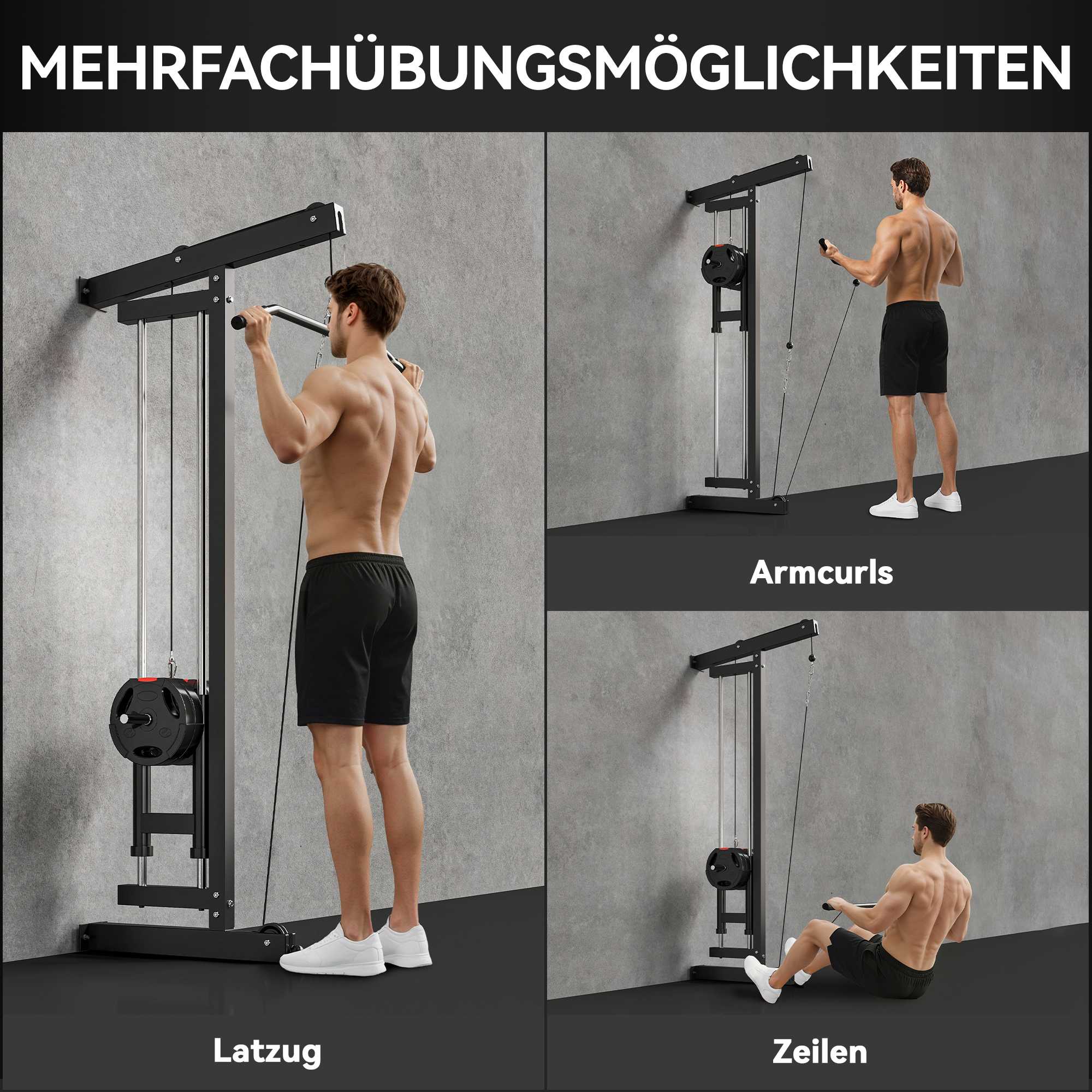 Väggmonterad kabelmaskin, stål, svart, hemmagymutrustning