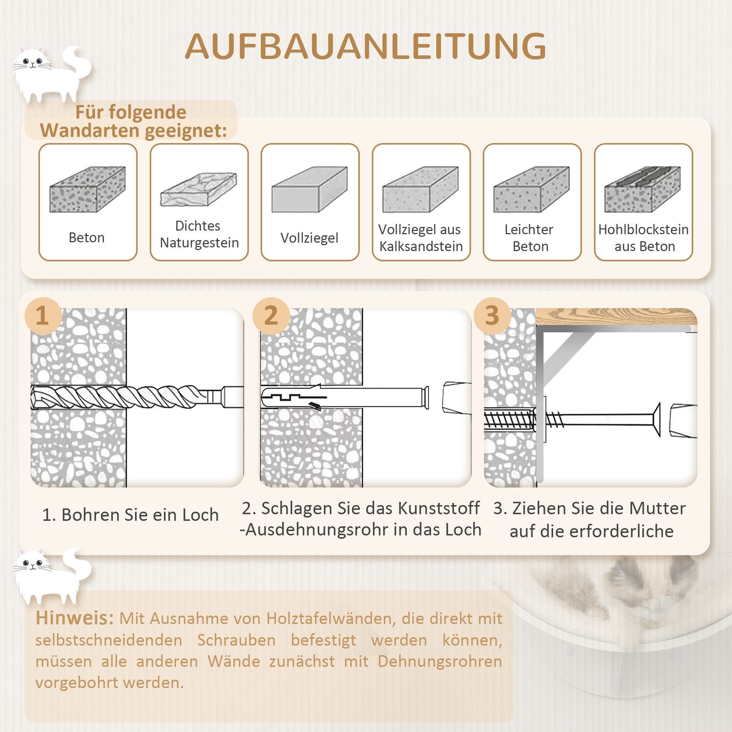 Väggmonterad kattsäng med plyschkudde, vit