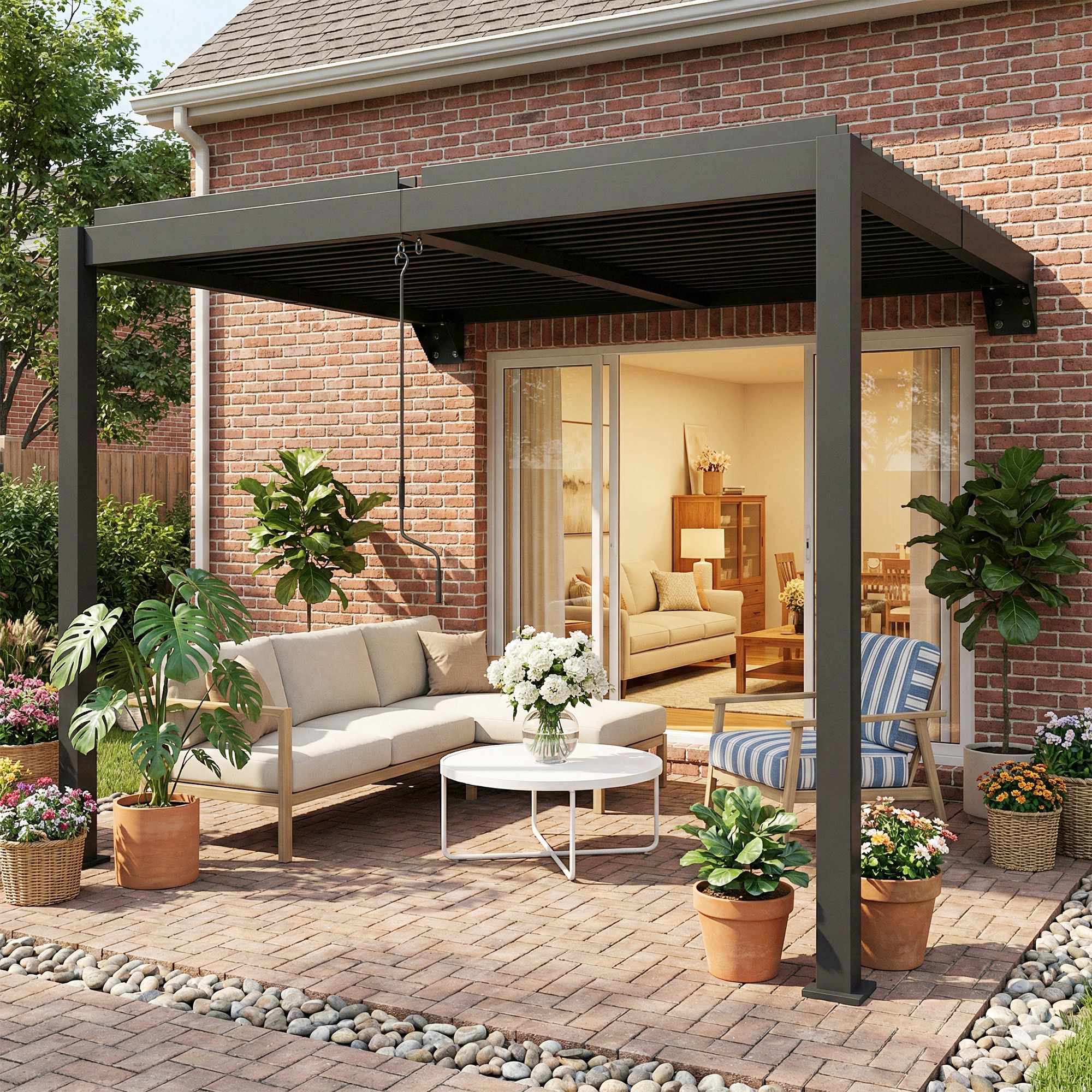 Väggmonterad pergola med lameller, 3x3m, justerbart metalltak