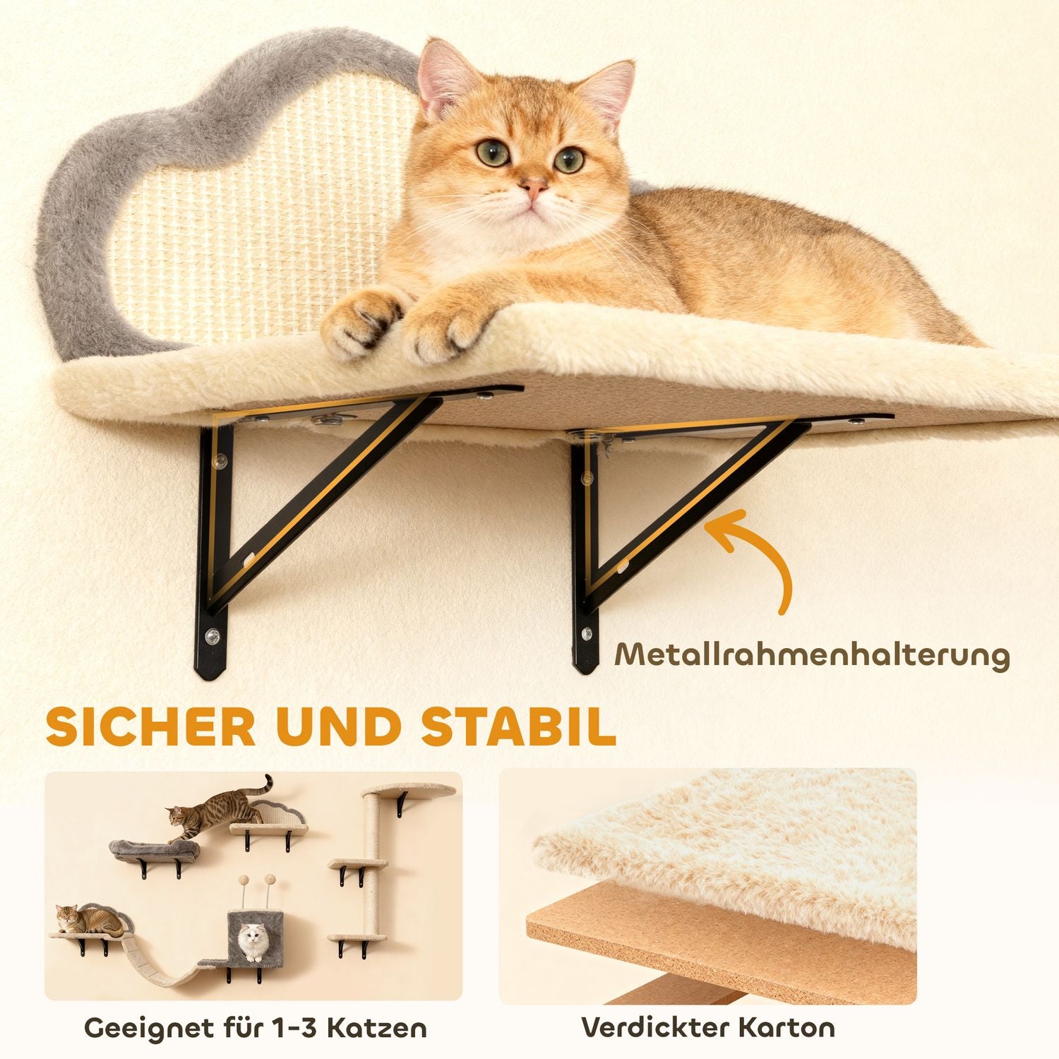 Väggmonterat klösträd, sisal, 4 delar, beige