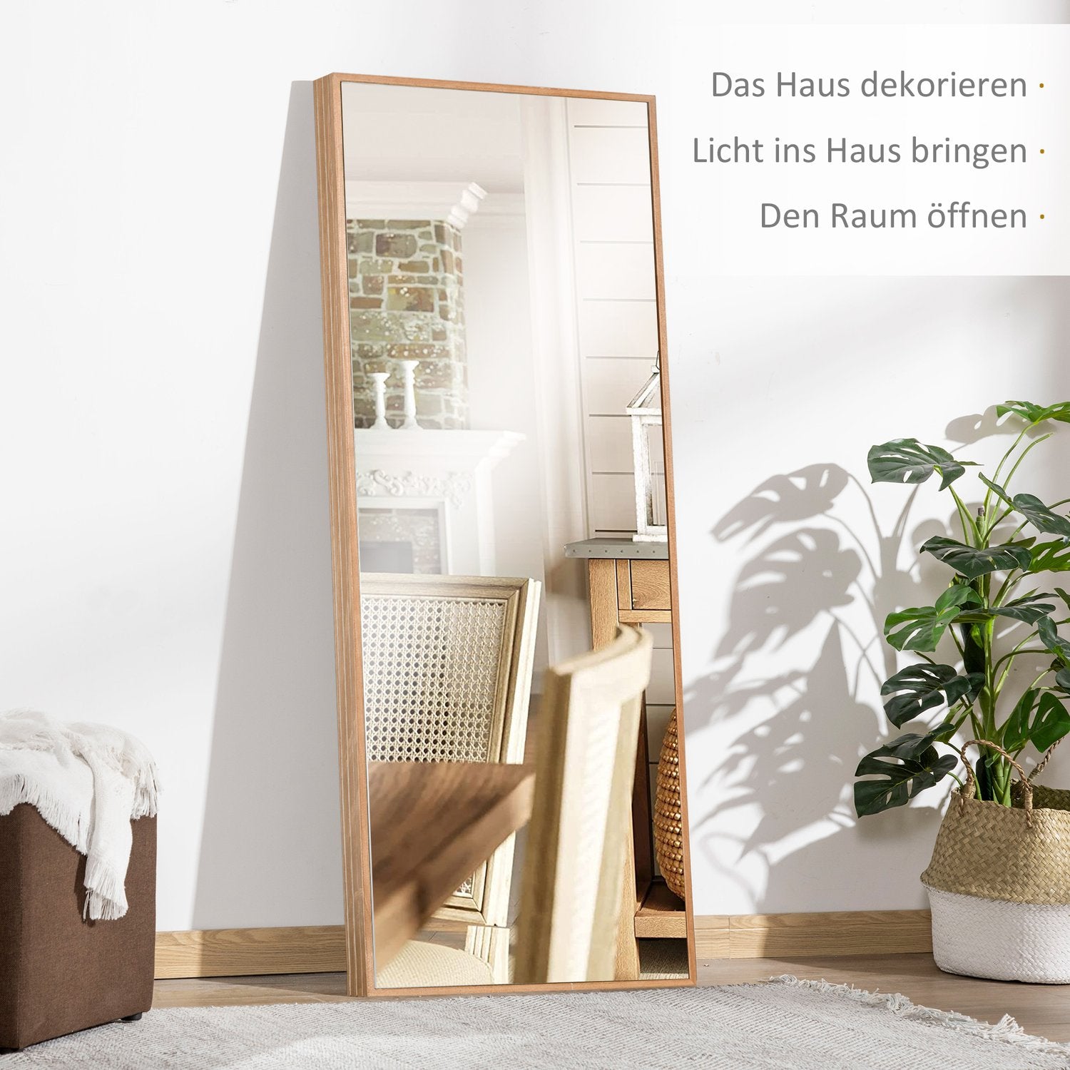 Veggspeil 125x45 cm – treramme, naturlig finish