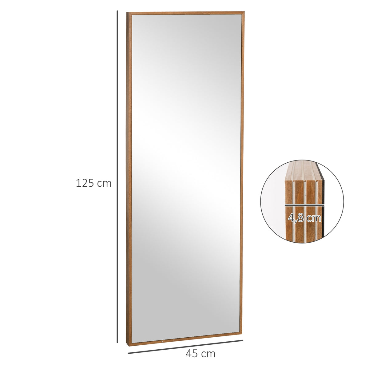 Veggspeil 125x45 cm – treramme, naturlig finish