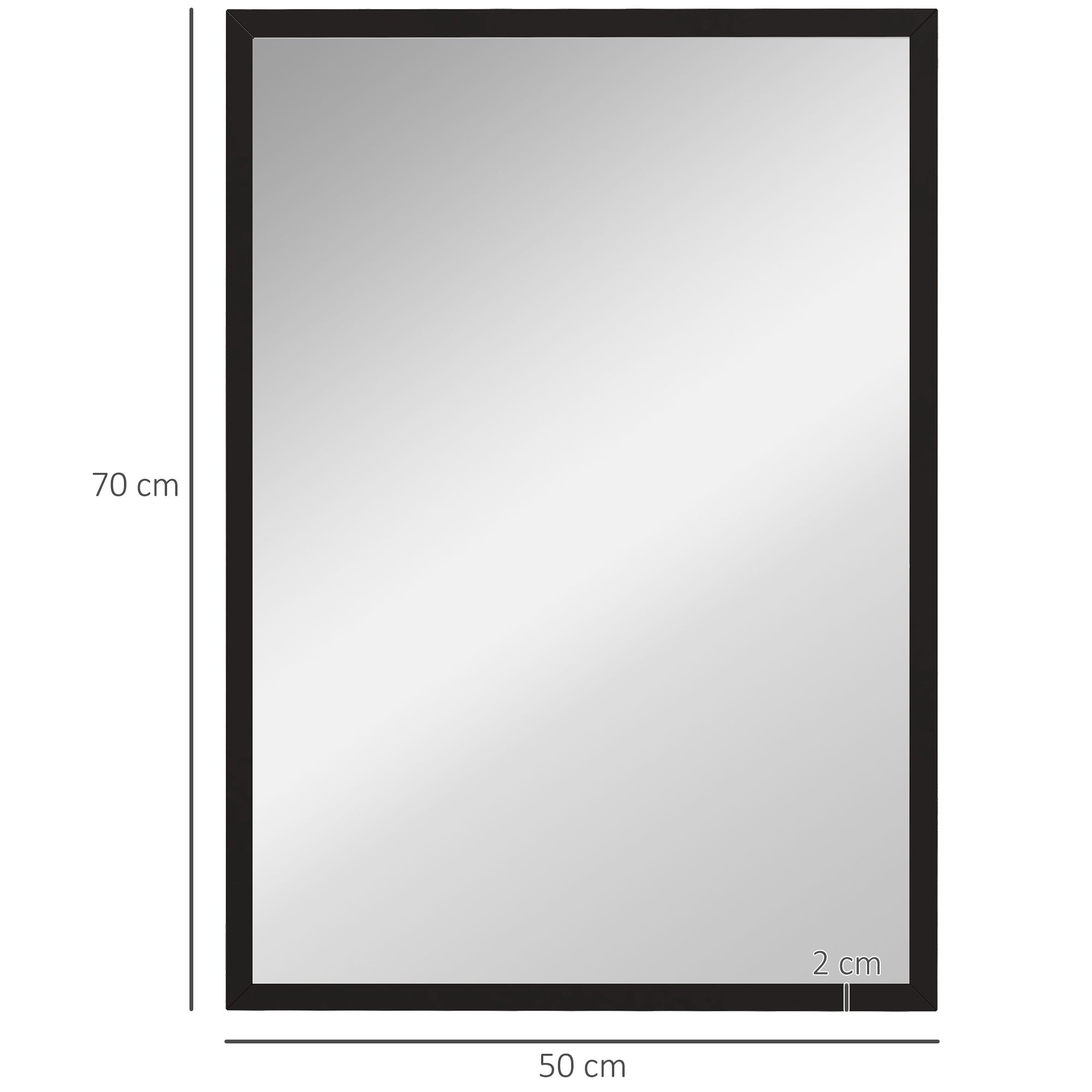 Väggspegel, 50x70 cm, svart MDF-ram, enkel montering