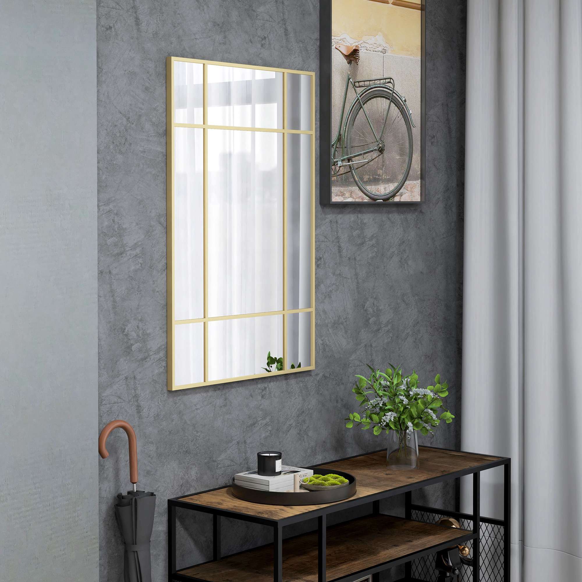 Väggspegel med guldfärgad metallram, 90x60 cm