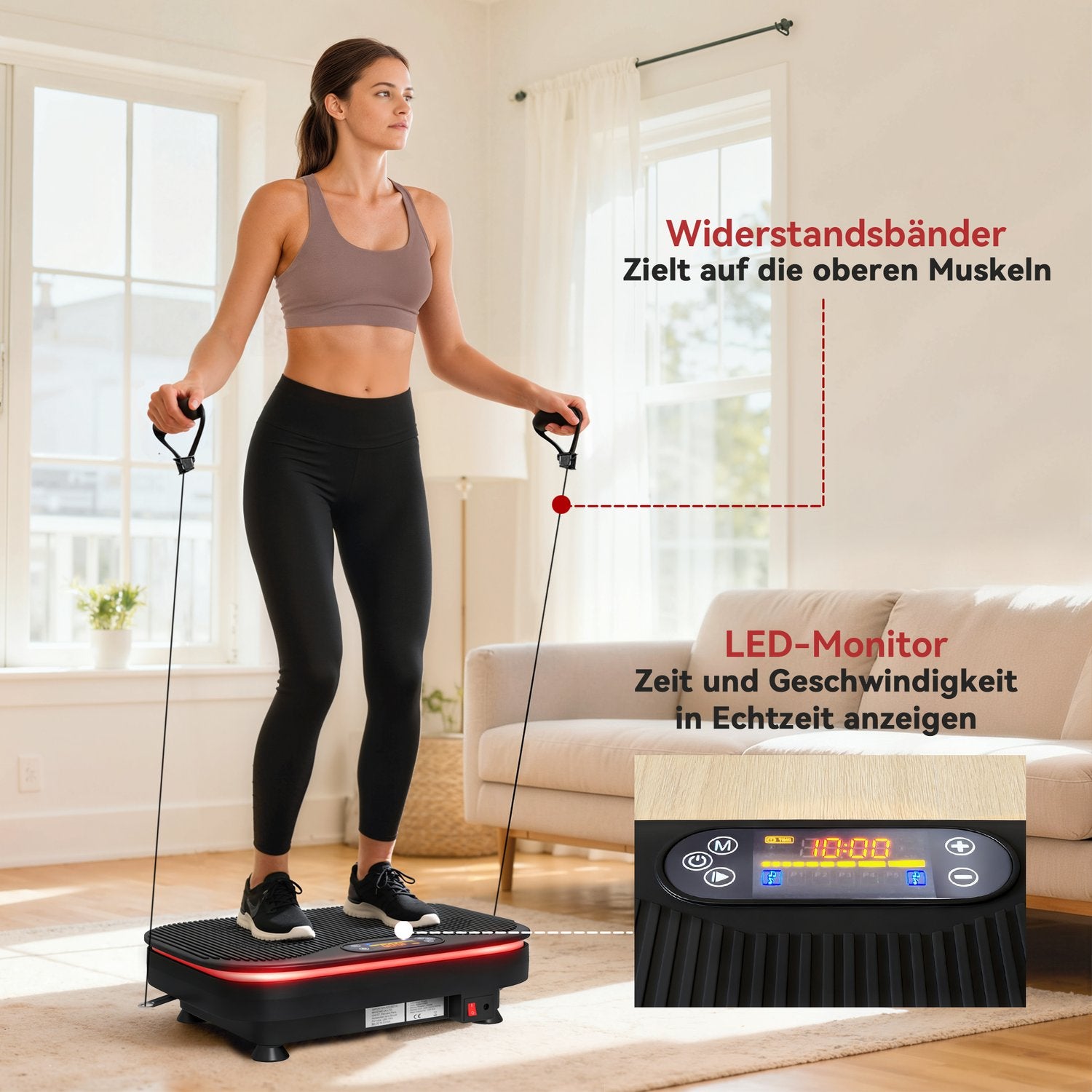 Vibrationsplatta för fitness, Bluetooth, 99 hastigheter, svart